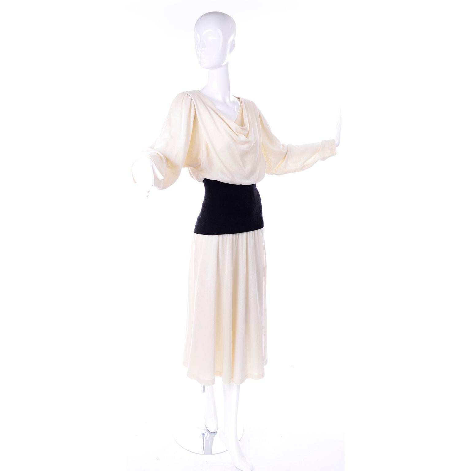 1980s Vintage Norma Walters White and Black Dress Size 4 1