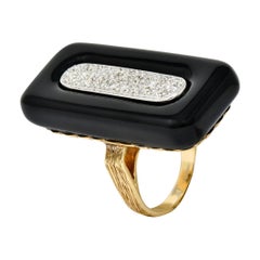1980's Vintage Onyx Diamond 14 Karat Two-Tone Gold Statement Ring