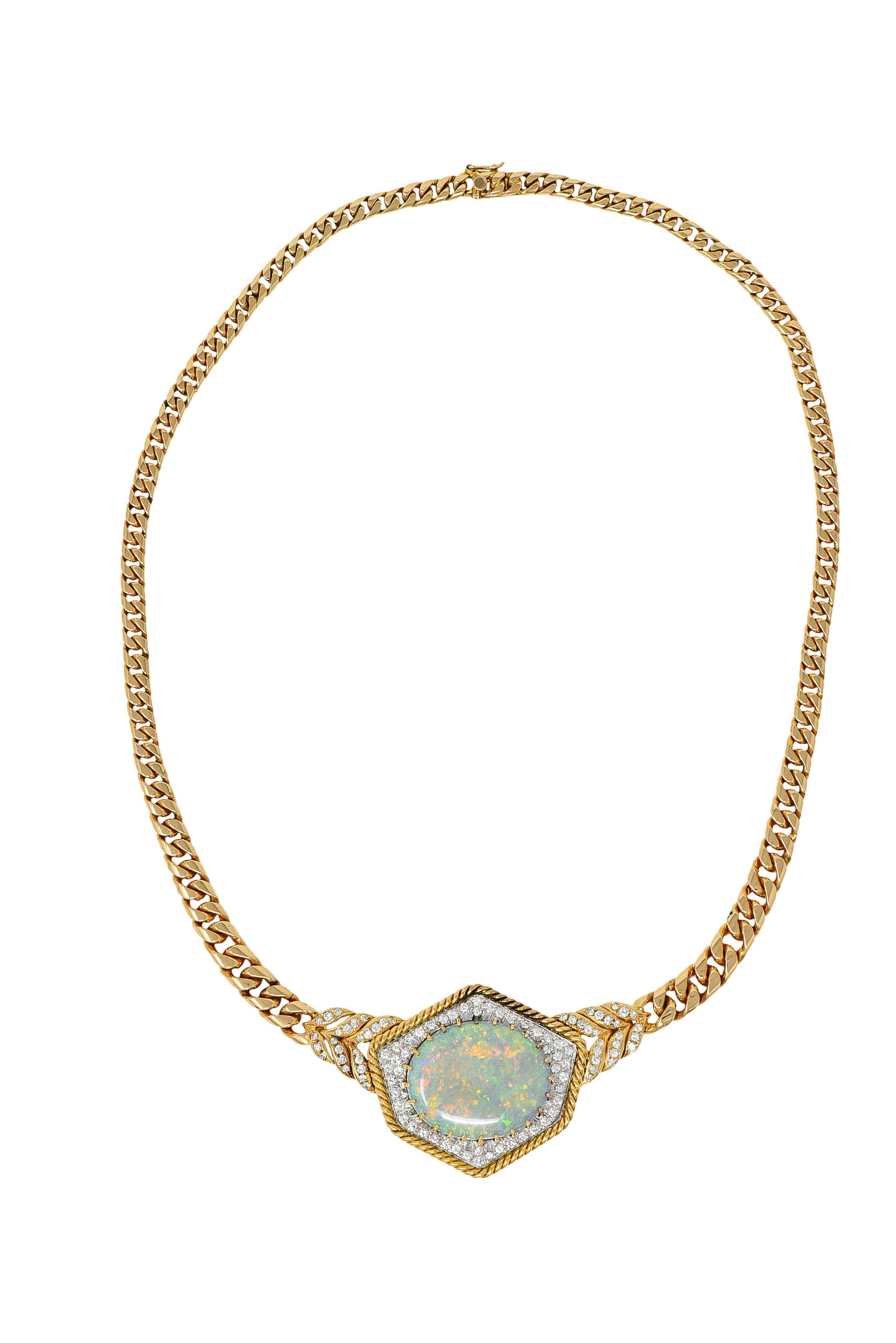 1980s Vintage Opal Diamond 18 Karat Two-Tone Gold Statement Necklace 6
