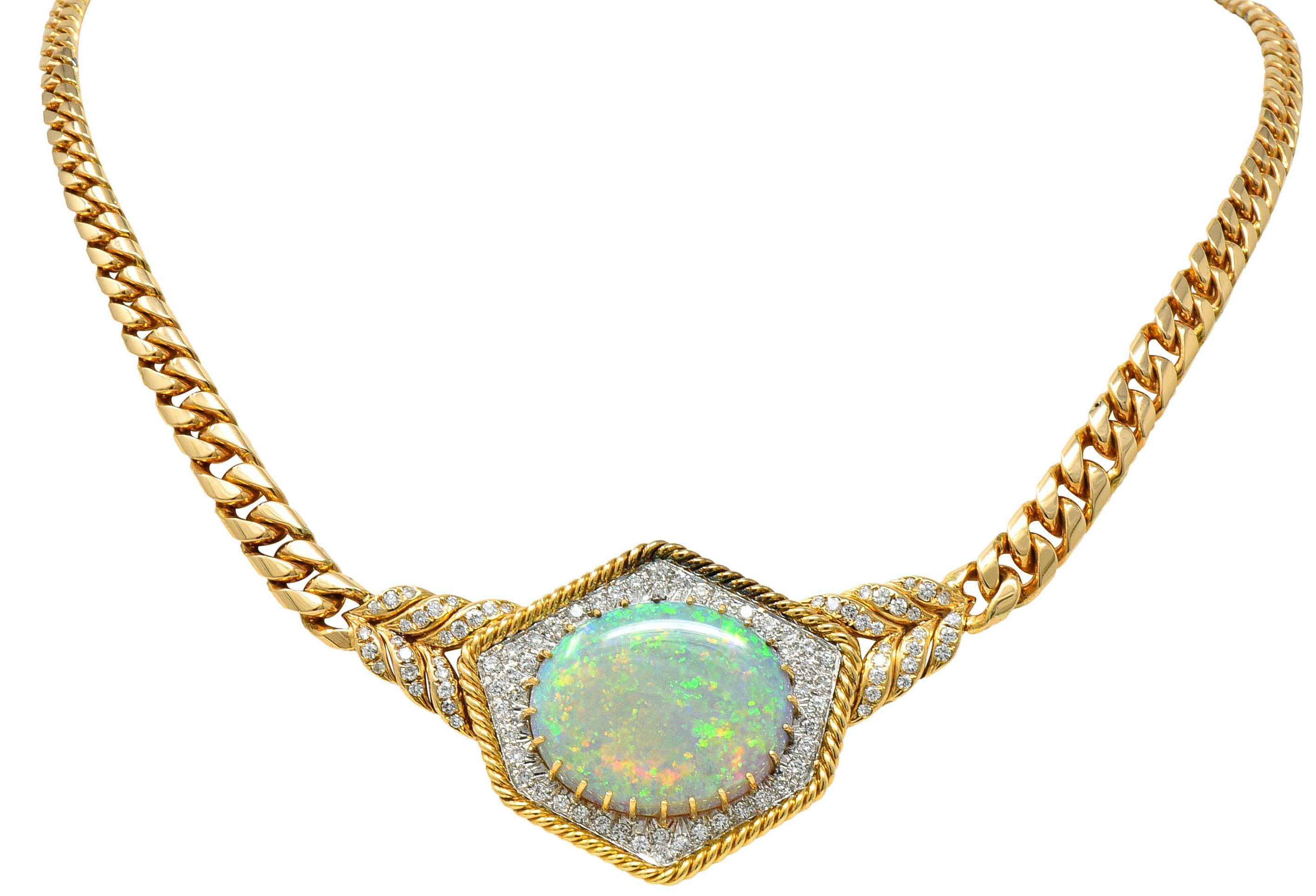 Contemporary 1980s Vintage Opal Diamond 18 Karat Two-Tone Gold Statement Necklace