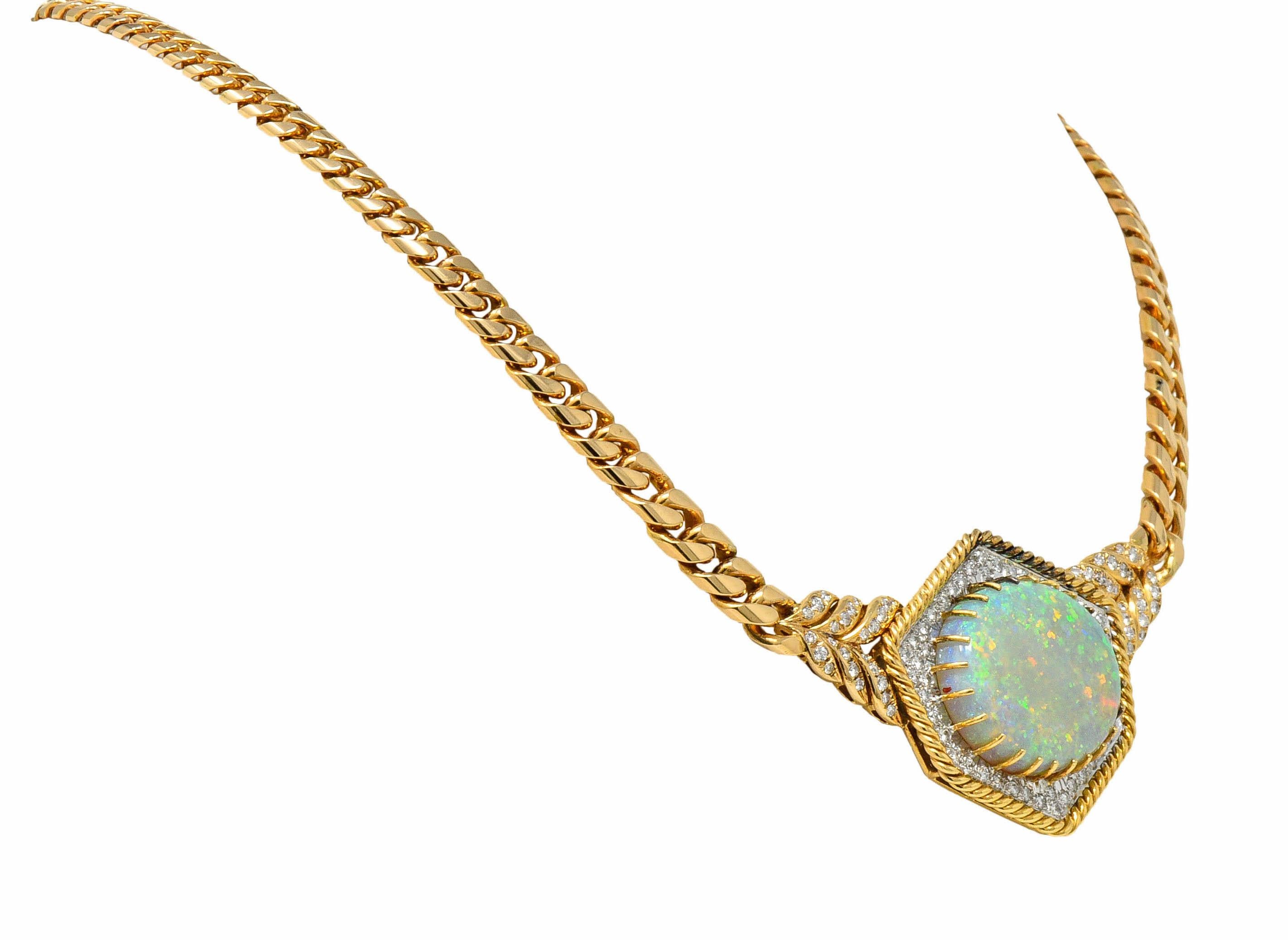 Women's or Men's 1980s Vintage Opal Diamond 18 Karat Two-Tone Gold Statement Necklace