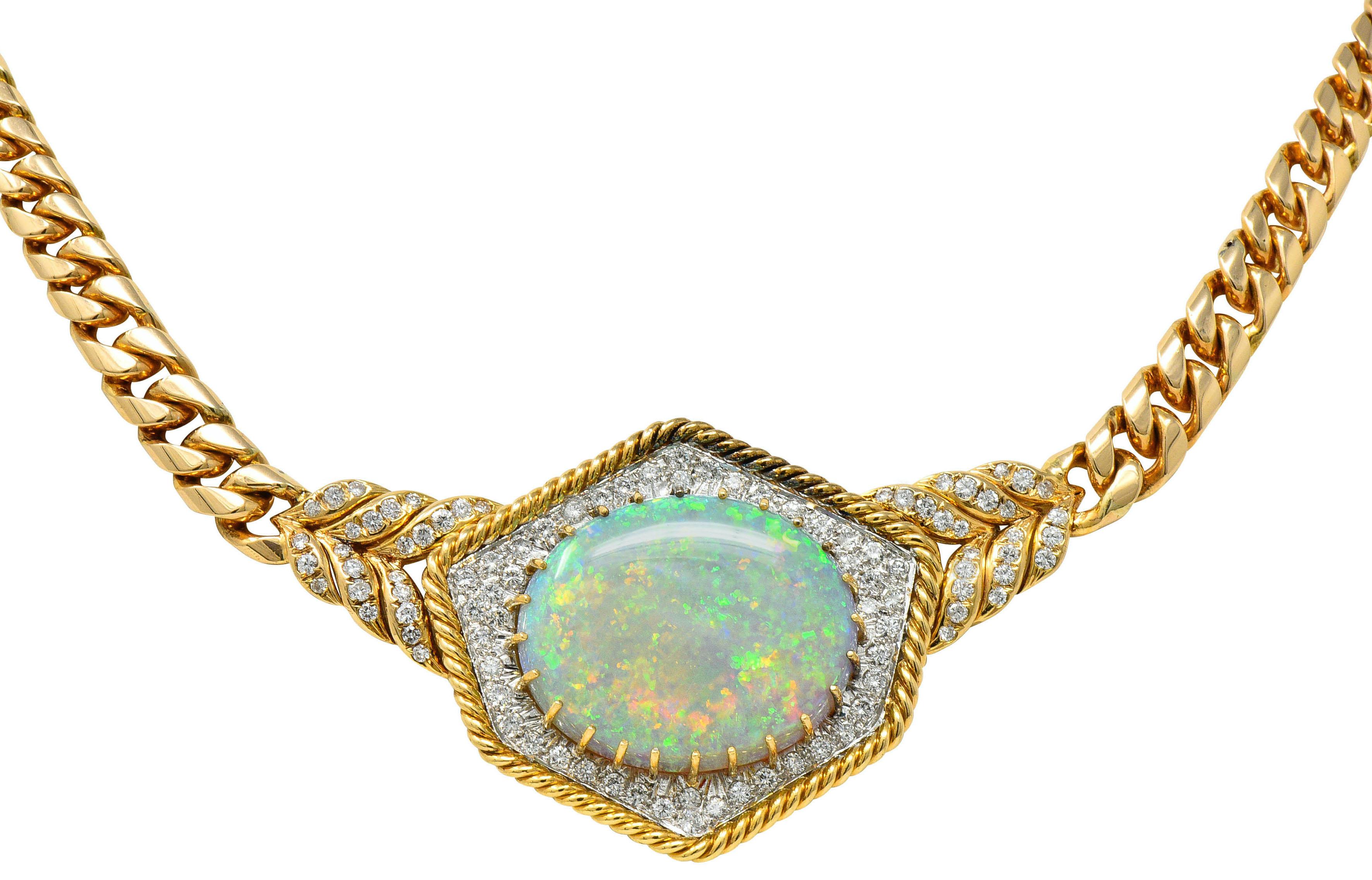1980s Vintage Opal Diamond 18 Karat Two-Tone Gold Statement Necklace 1