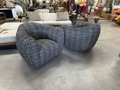 1980’s Vintage Oversized Swivel Chairs Reupholstered in Pollack/Weitzner Fabric