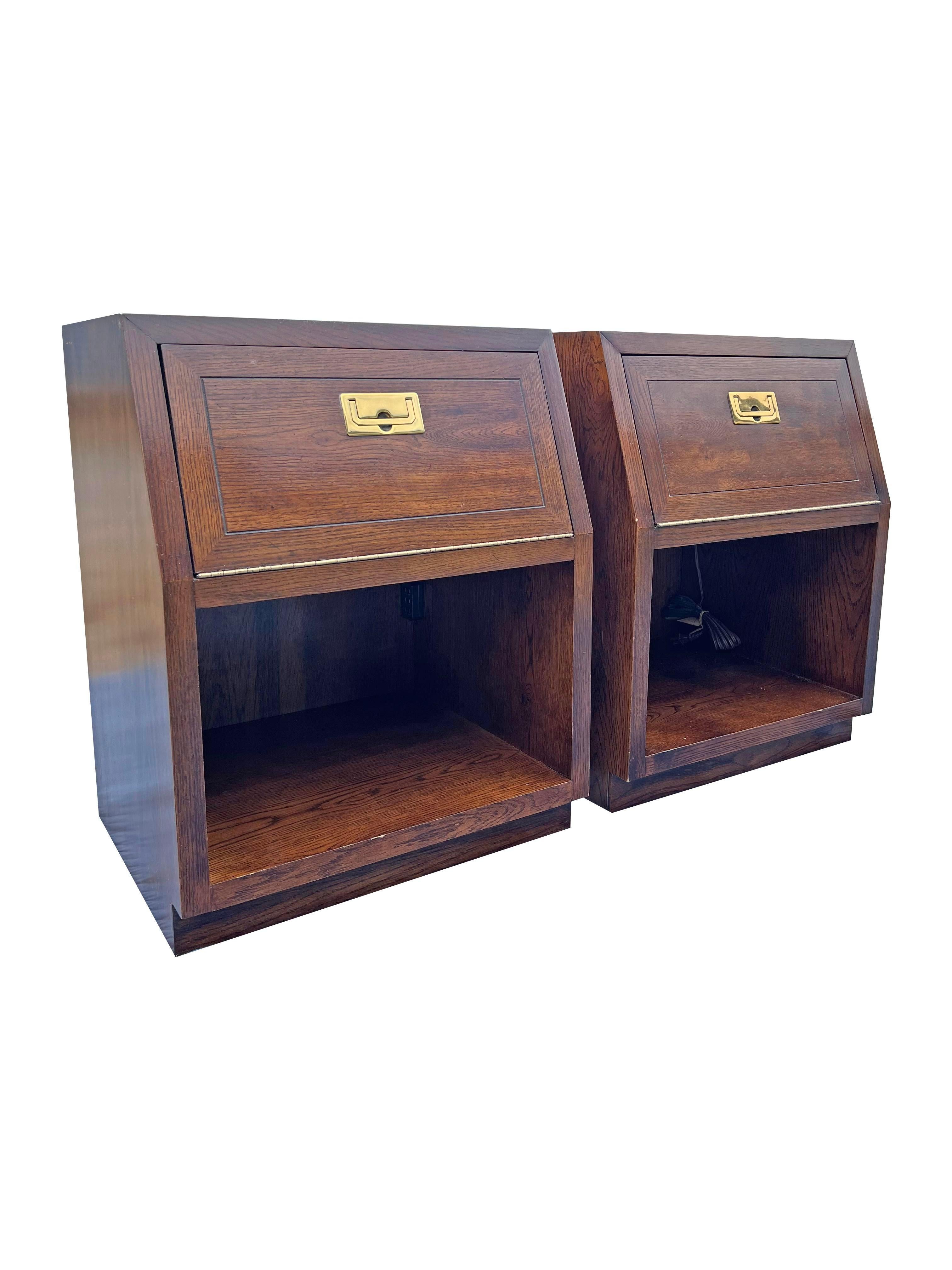 Wood 1980s Vintage Pair of Henredon Scene 1 One Night Stands in Campaign Style