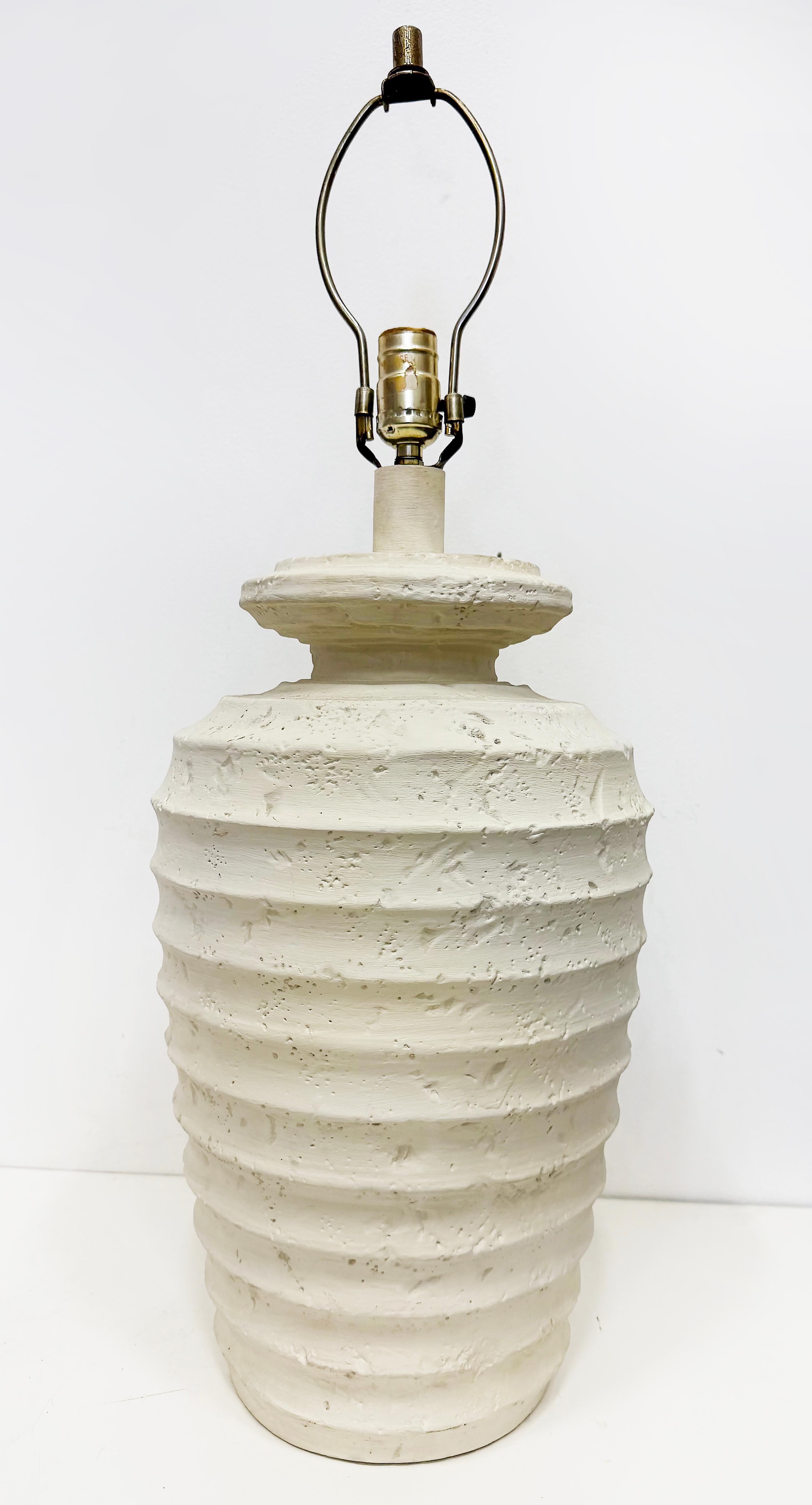 Modern 1980s Vintage Pair of Plaster Ribbed Textured Table Lamps For Sale