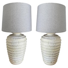 1980s Vintage Pair of Plaster Ribbed Textured Table Lamps