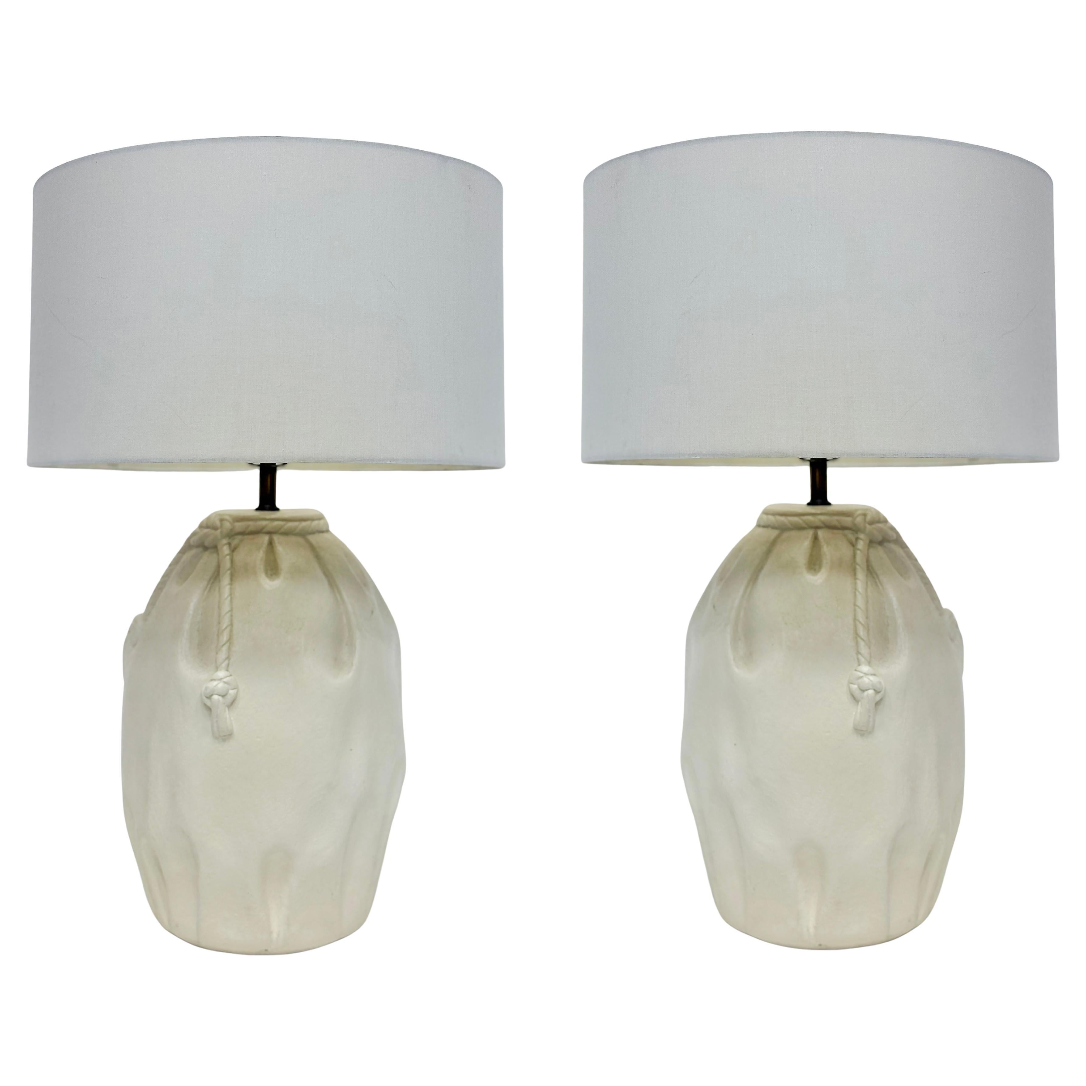 1980s Vintage Plaster Bag, Rope Lamps in John Dickinson Style, Pair