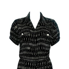 1980s Vintage Playsuit - Black & White Abstract Print - Pockets Details