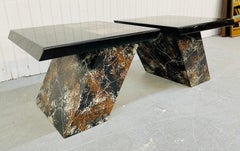 1980s Vintage Post Modern Italian Black Marble Side Tables