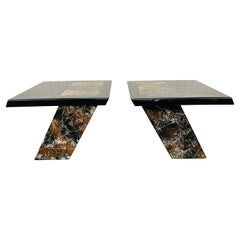 1980s Vintage Post Modern Italian Black Marble Side Tables