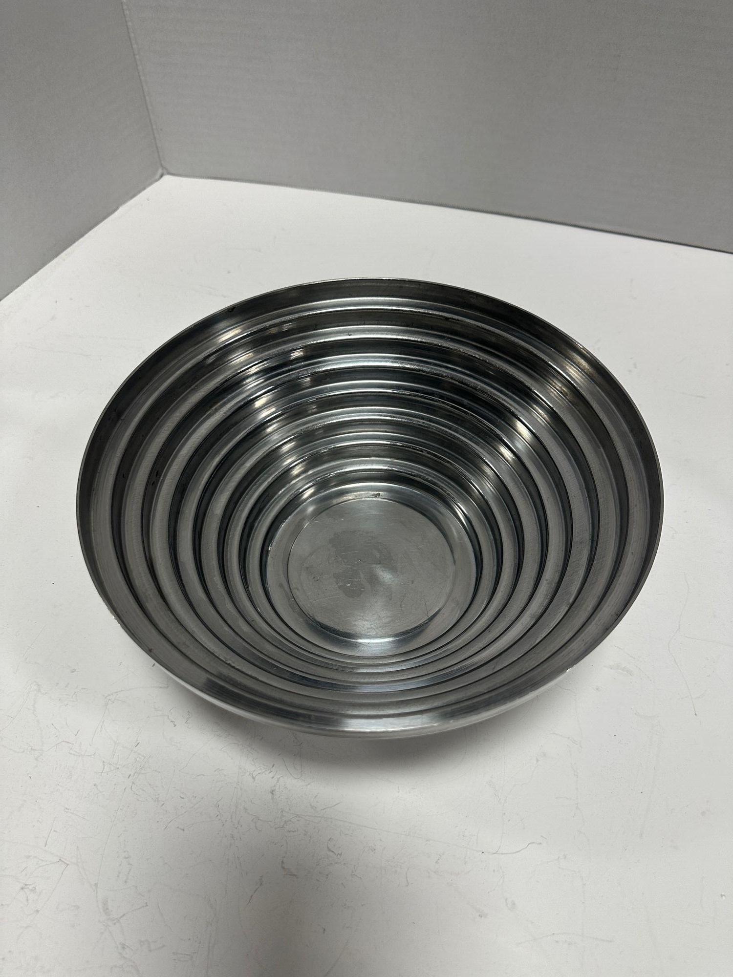 Late 20th Century 1980's Vintage Post Modern Stainless Steel Devo Maya Bowl Pewtertone by Mann For Sale