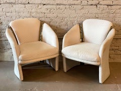 1980s Vintage Postmodern Chairs in Upholstery with Brass, a Pair