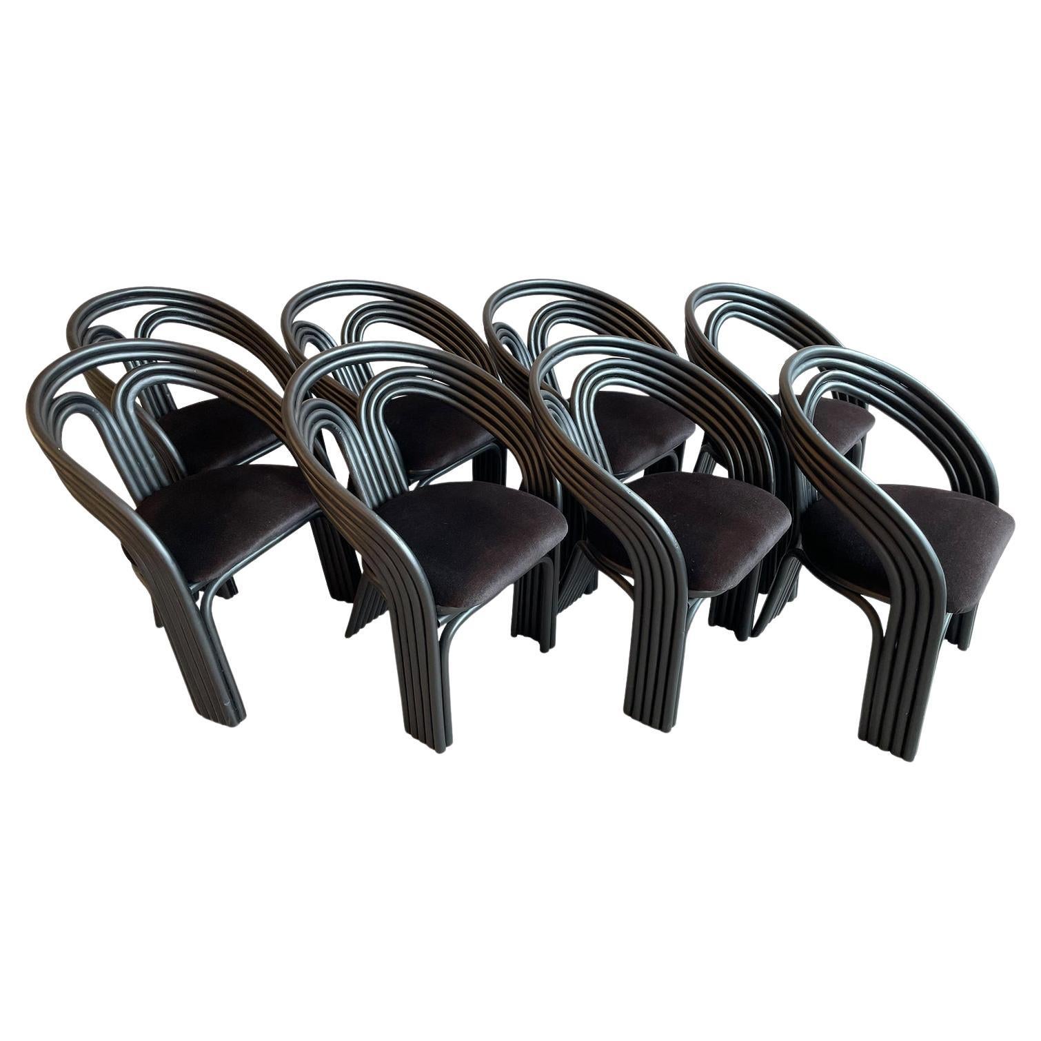 Chaises de salle à manger vintage en rotin et bambou des années 1980 à la manière d'Axel Enthoven pour Roh