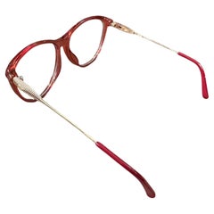 1980s Vintage Red Acetate and Brass Elegant Eyeglasses by Christian Dior
