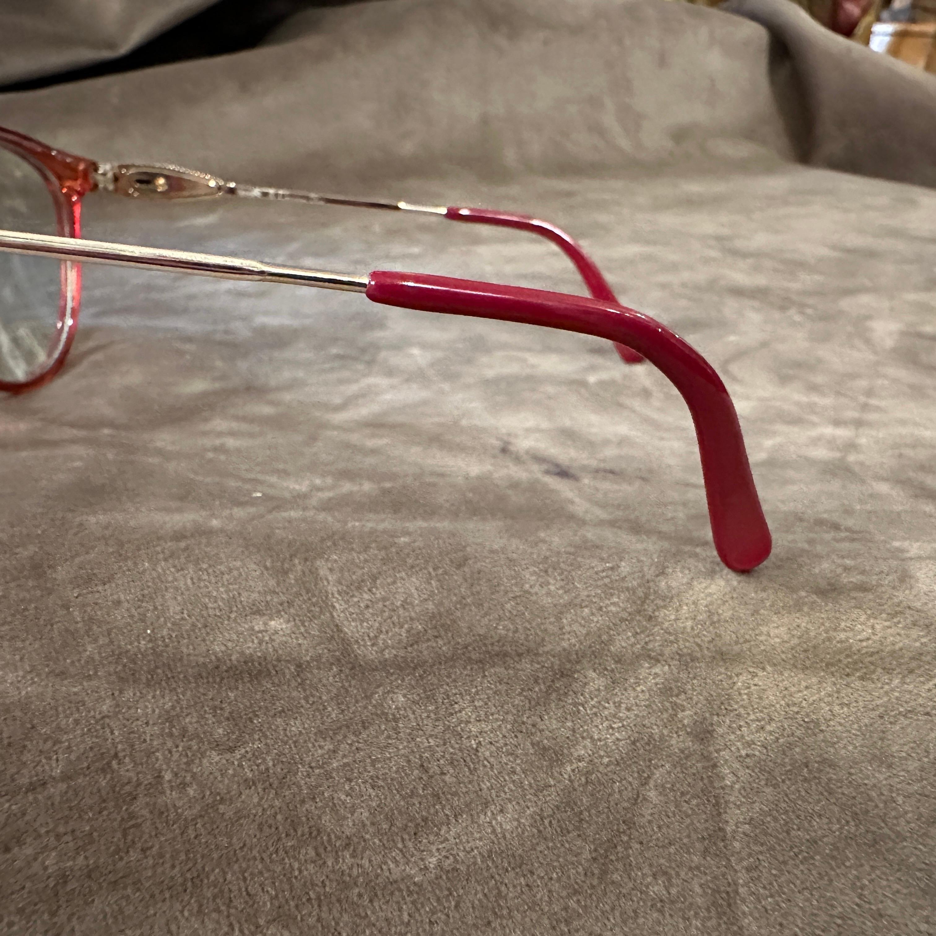1980er Vintage Rotes Azetat und Messing Elegante Brillen von Christian Dior (Braun) im Angebot