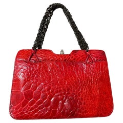 Borsa da sera italiana con catena in metallo dipinta rossa e nera degli anni '80