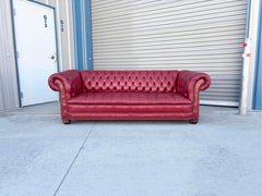 1980s Vintage Red Leather Chesterfield Sofa