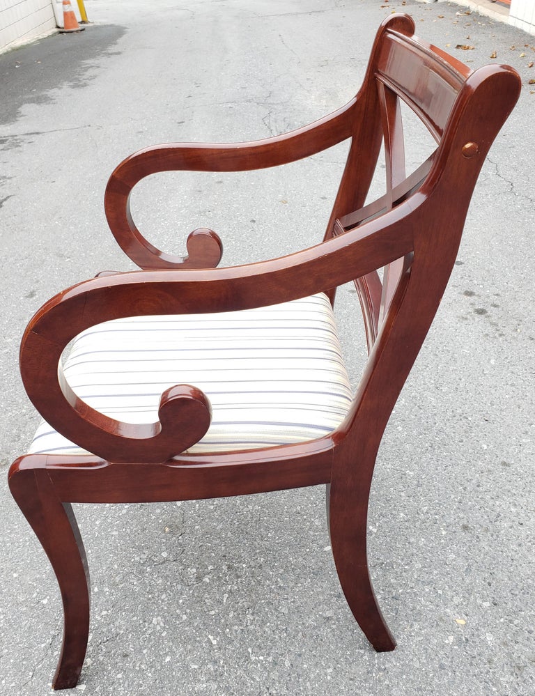 Woodwork 1980s Vintage Regency Mahogany Upholstered Arm Chairs, a Pair For Sale