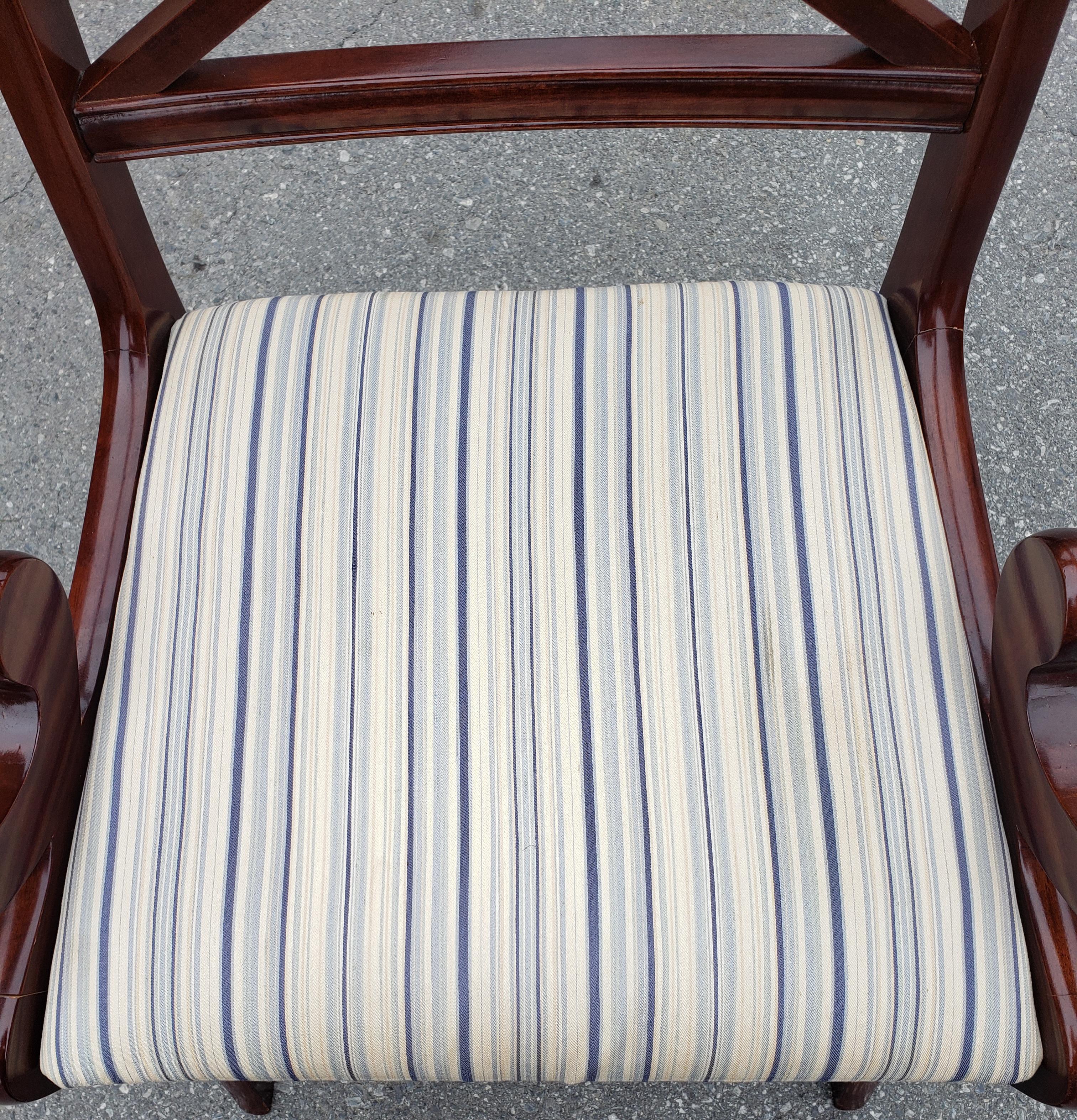 Poltrone imbottite in mogano Regency vintage degli anni '80, una coppia In condizioni buone in vendita a Germantown, MD