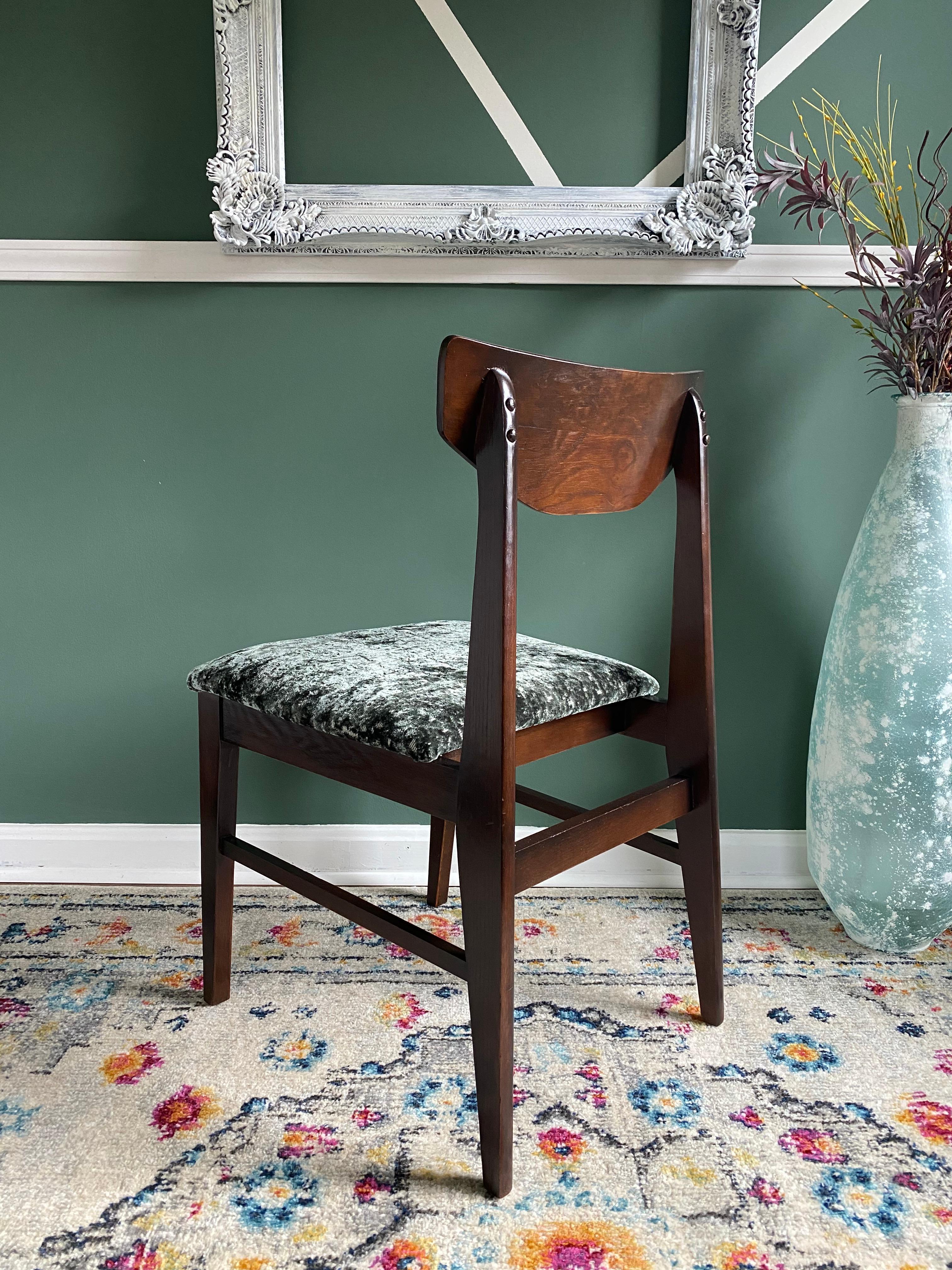 Wood 1980s Vintage Reupholstered Emerald Green Dark Walnut Accent Chair For Sale