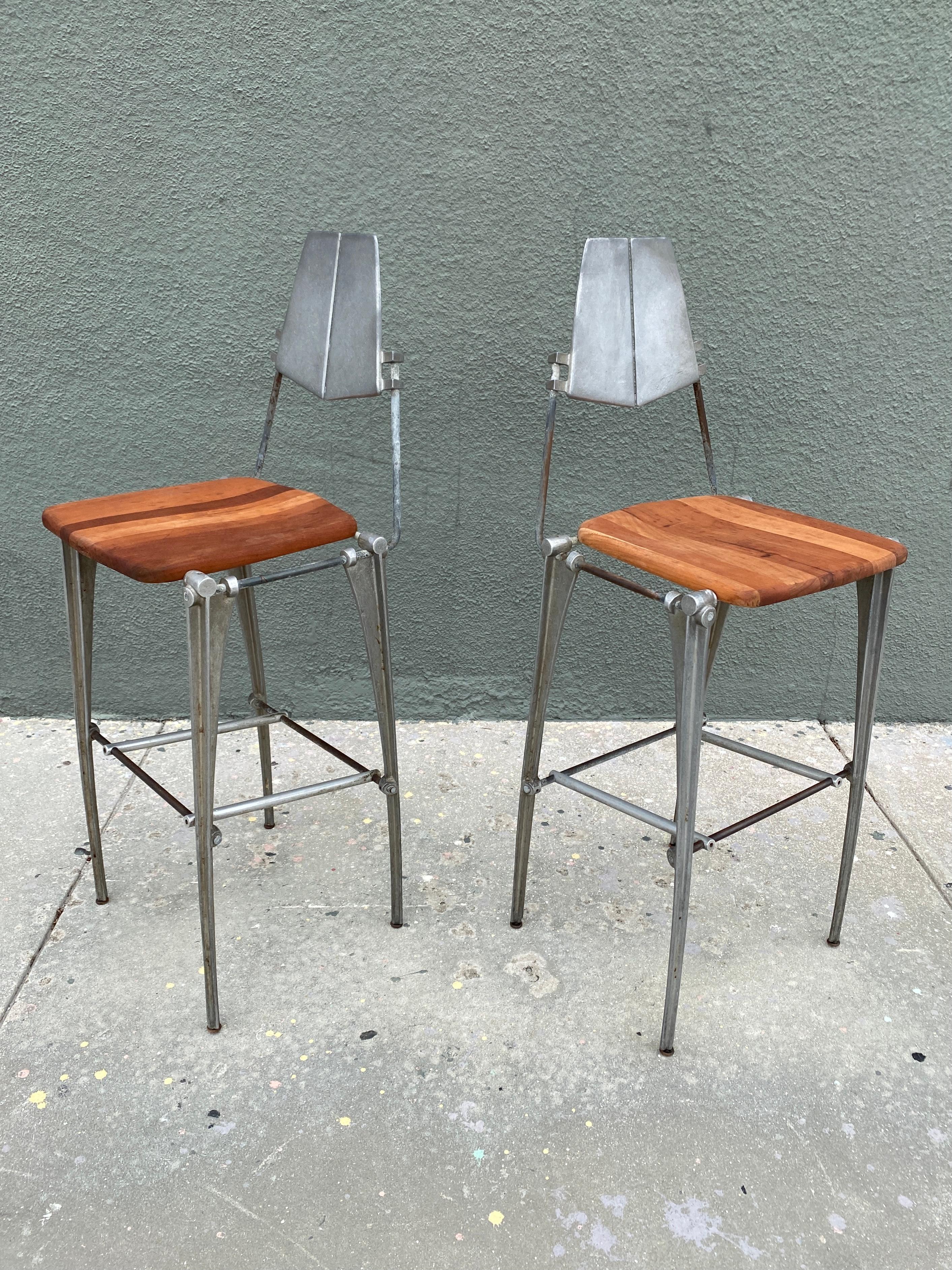 North American Vintage Robert Josten Sculpted Cast Aluminum Bar Stools, a Pair