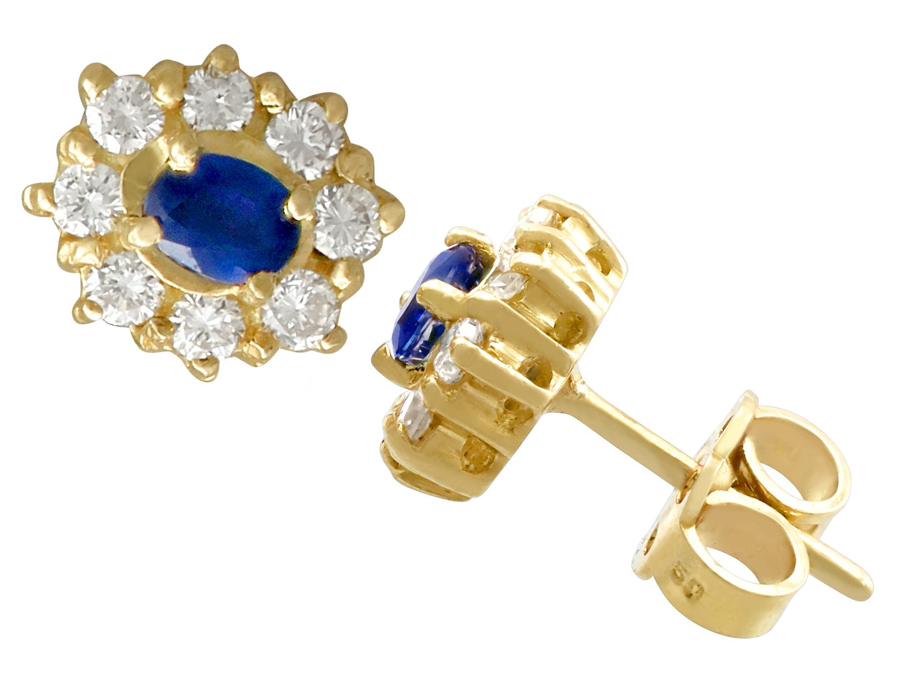 Oval Cut Sapphire and Diamond, Yellow Gold Cluster Earrings, circa 1980