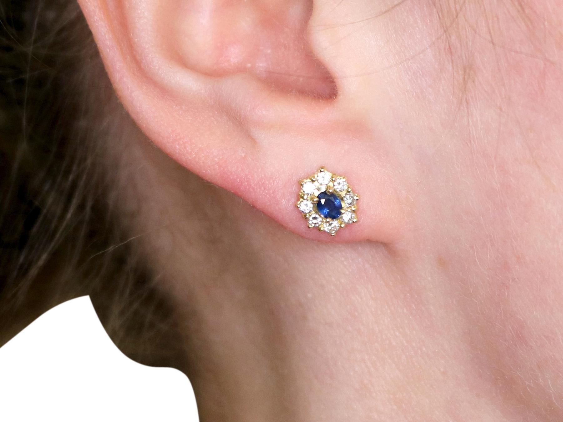 Sapphire and Diamond, Yellow Gold Cluster Earrings, circa 1980 3