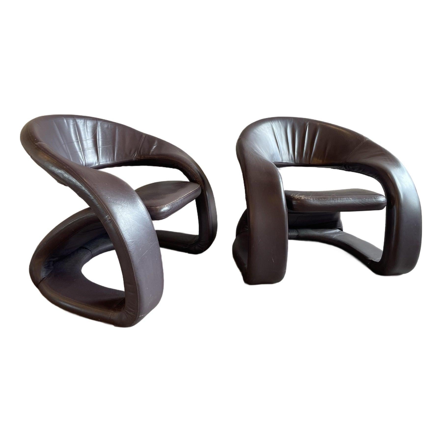 1980s Vintage Sculptural Leather Jaymar Chairs - A Pair