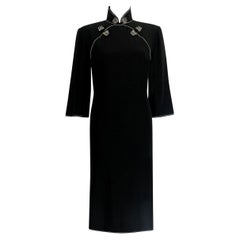Robe en soie vintage des années 1980 - Noir + détails en Whiting + boutons floraux -One-Off