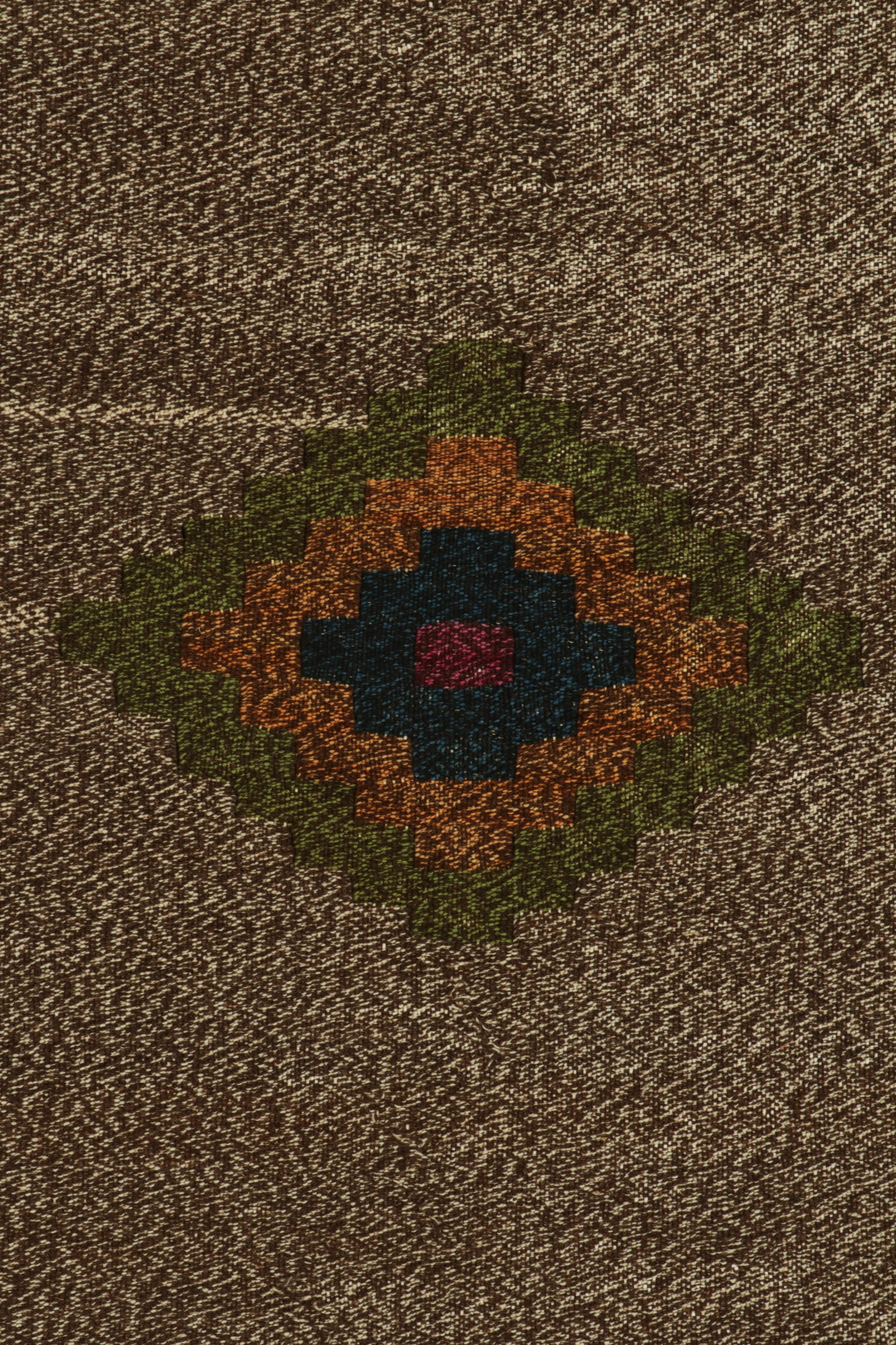 Hand-Knotted 1980s Vintage Sofreh Kilim Rug in Beige-Brown Medallion Pattern by Rug & Kilim For Sale