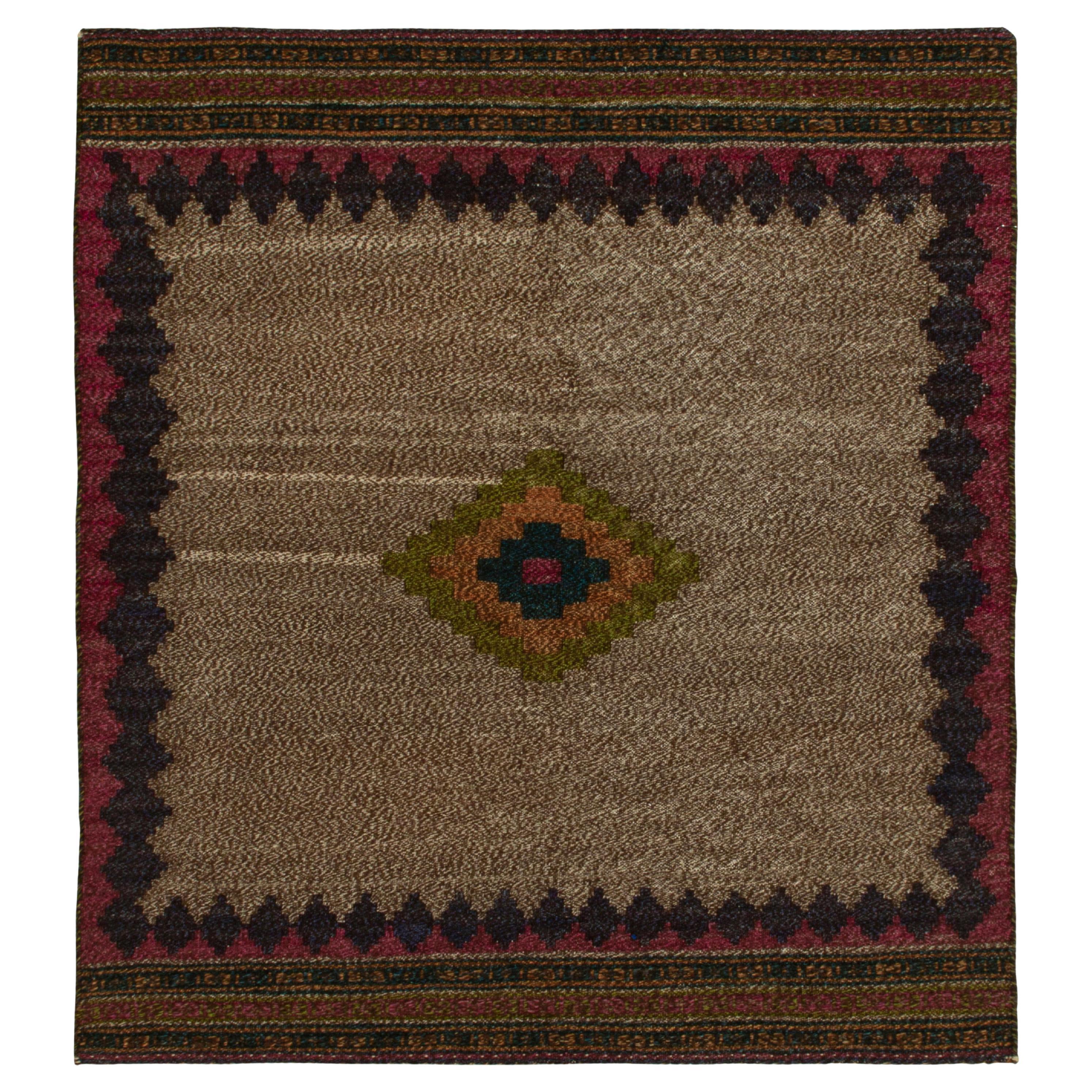 1980s Vintage Sofreh Kilim Rug in Beige-Brown Medallion Pattern by Rug & Kilim For Sale