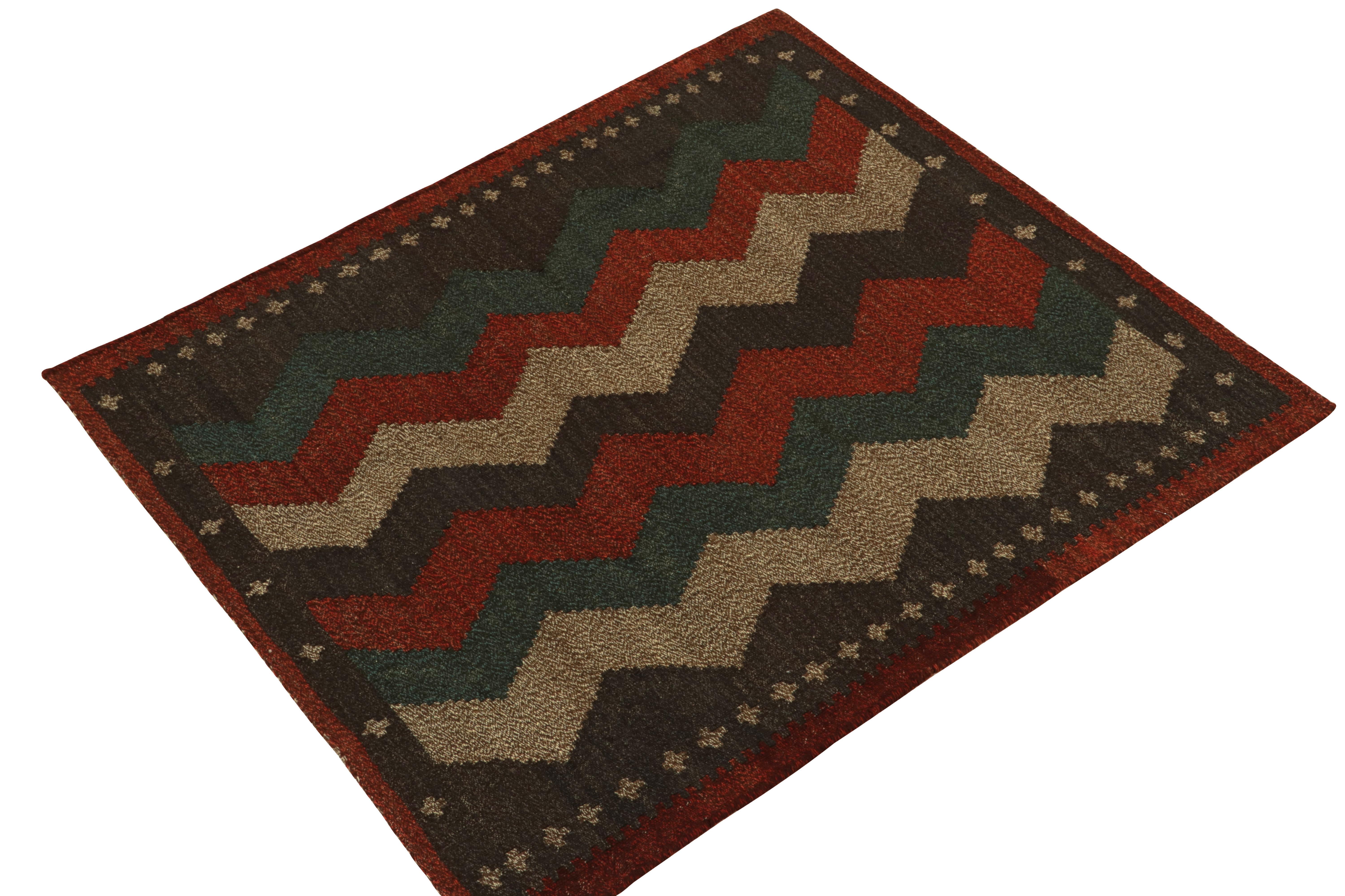 Handwoven in wool circa 1980-1990, from a rare vintage curation of small-sized Kilim rugs joining our tribal classics. A lineage called Sofreh rugs, distinguished among Persian flat weaves for durability and playful hues alike.

The 4x4 piece