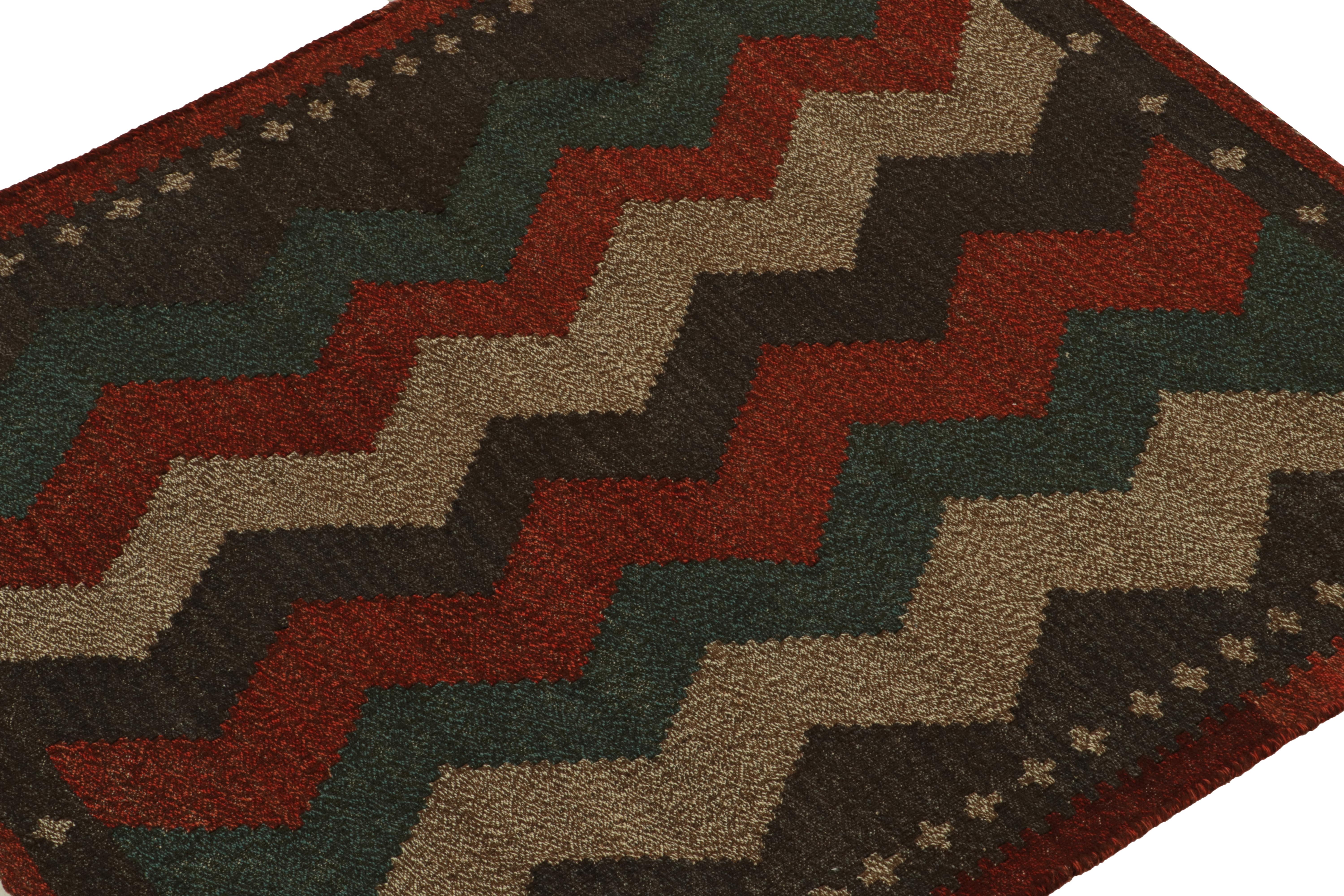Tribal 1980s Vintage Sofreh Kilim rug in Beige-Brown Red Chevron Pattern by Rug & Kilim For Sale