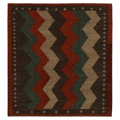 1980er Jahre Vintage Sofreh-Kelim-Teppich in Beige-Braun-Rot mit Chevron-Muster von Rug & Kilim