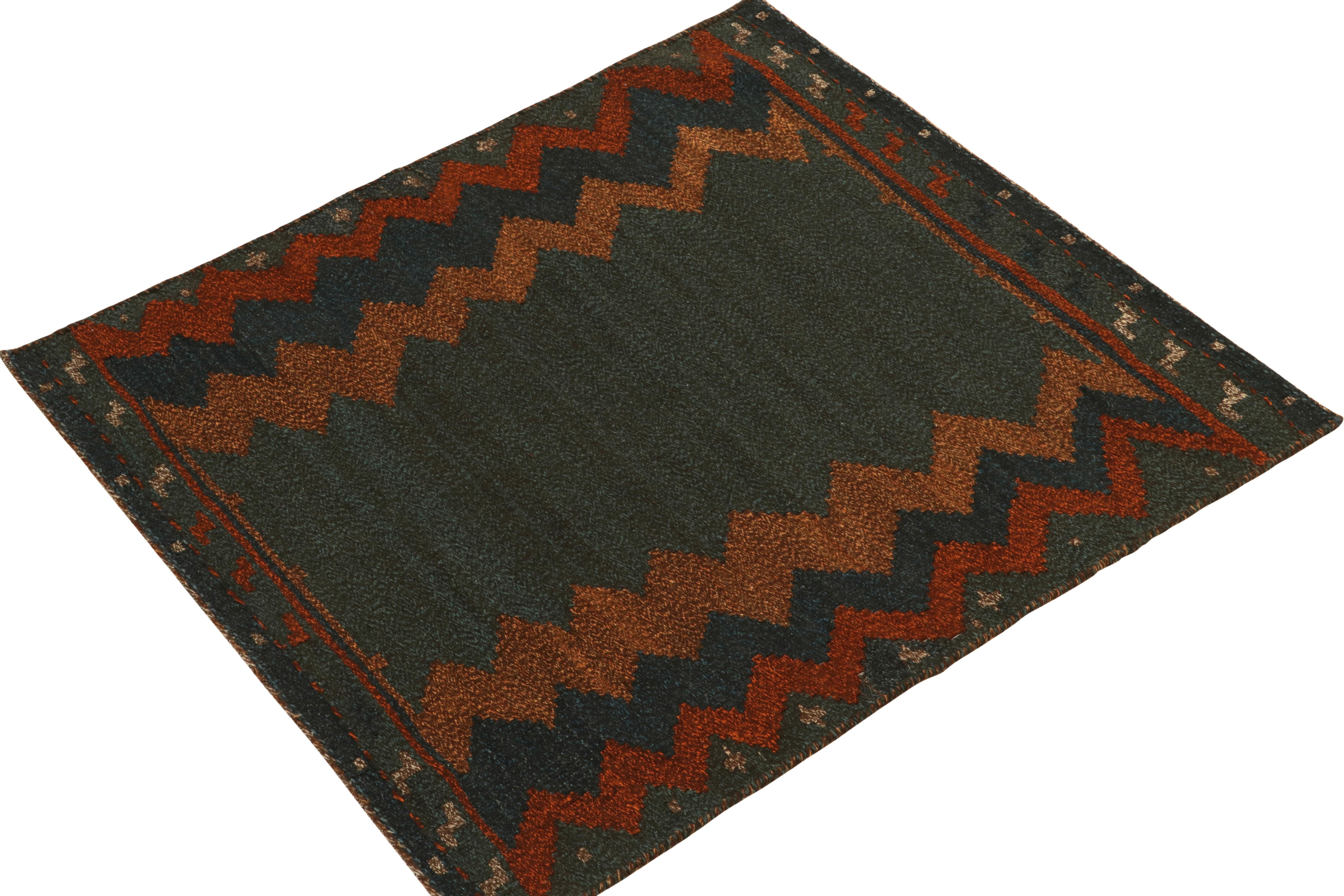 Persian 1980s Vintage Sofreh Kilim Rug in Blue & Chevron Tribal Pattern by Rug & Kilim For Sale