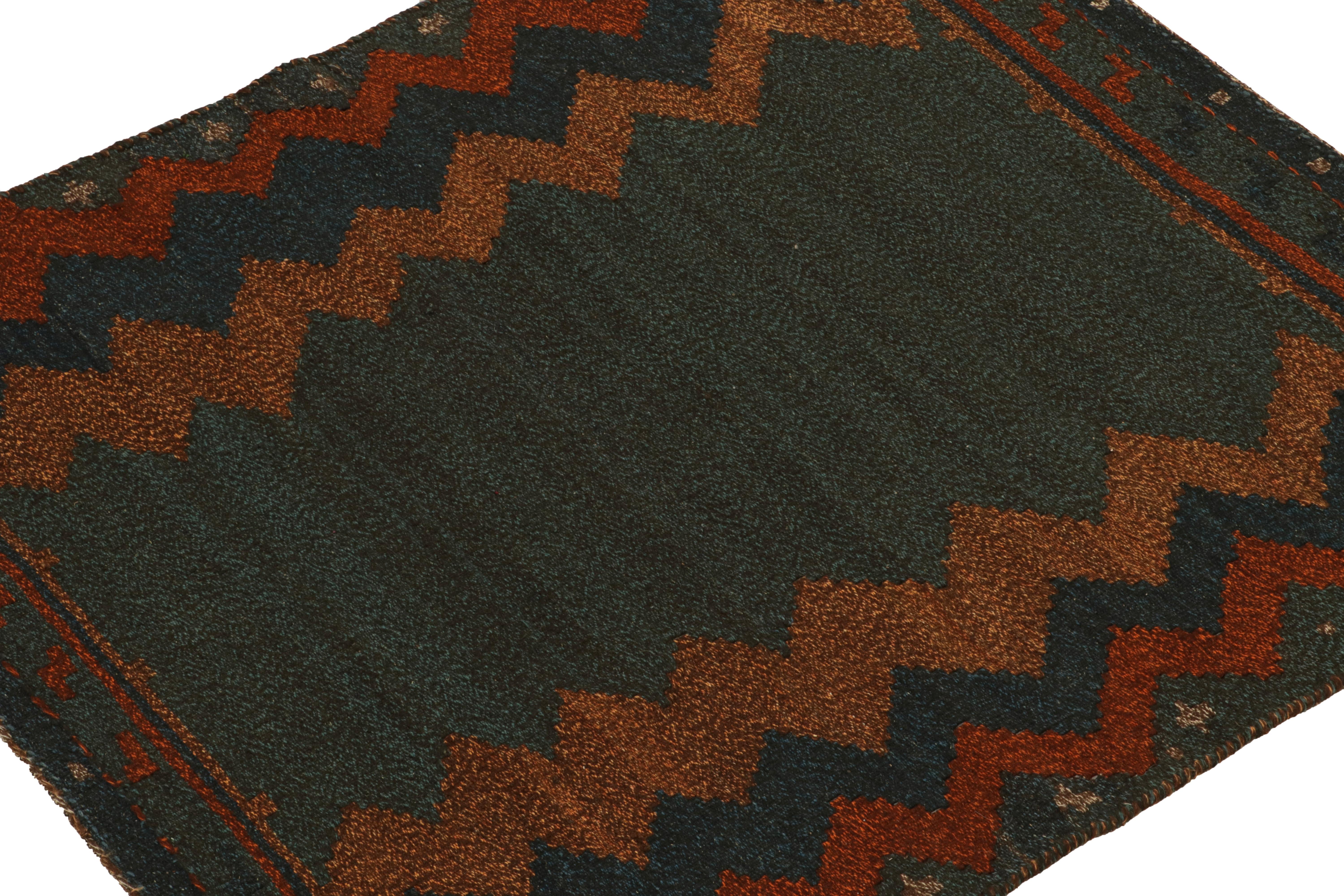 Hand-Knotted 1980s Vintage Sofreh Kilim Rug in Blue & Chevron Tribal Pattern by Rug & Kilim For Sale