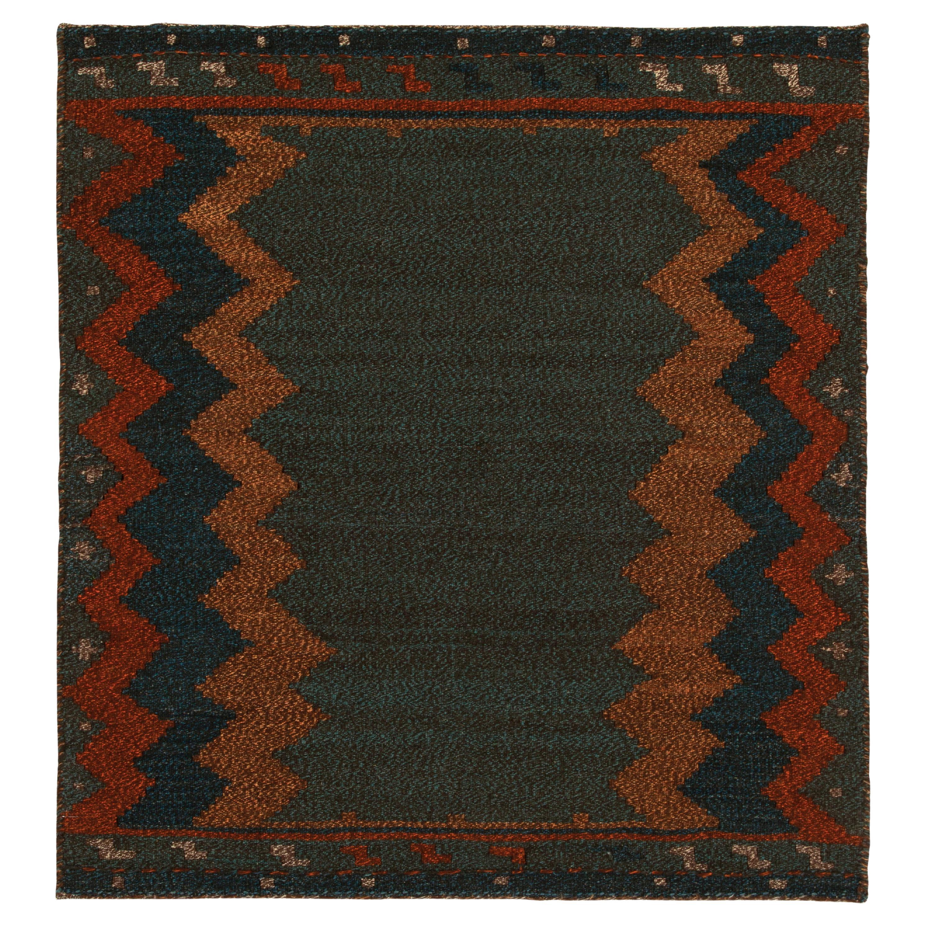 1980s Vintage Sofreh Kilim Rug in Blue & Chevron Tribal Pattern by Rug & Kilim For Sale