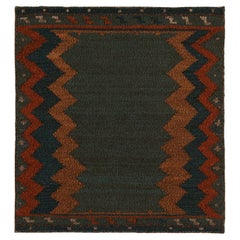 1980s Vintage Sofreh Kilim Rug in Blue & Chevron Tribal Pattern by Rug & Kilim