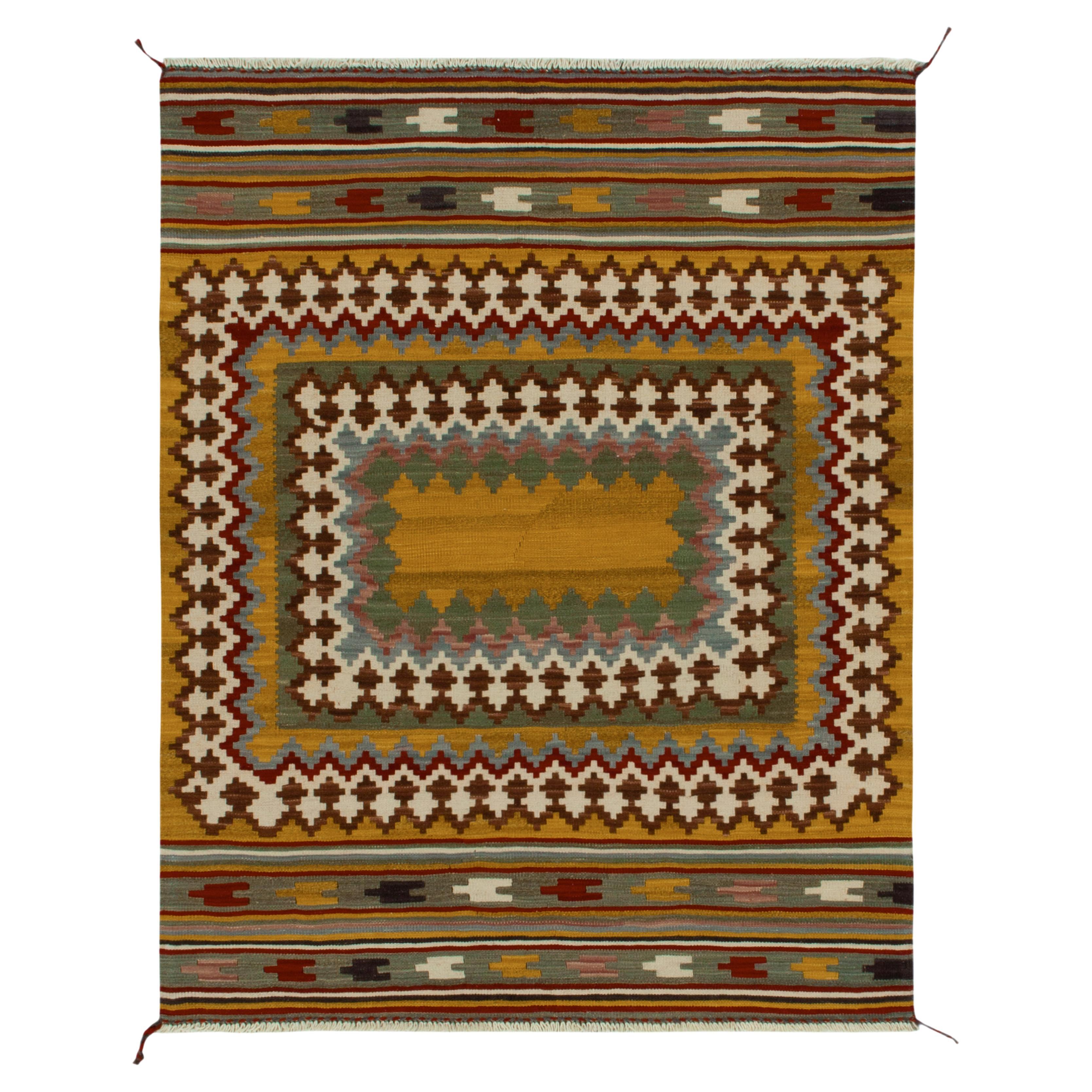 1980s Vintage Sofreh Kilim Rug in Gold, Green Tribal Pattern by Rug & Kilim