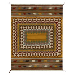 1980s Vintage Sofreh Kilim Rug in Gold, Green Tribal Pattern by Rug & Kilim