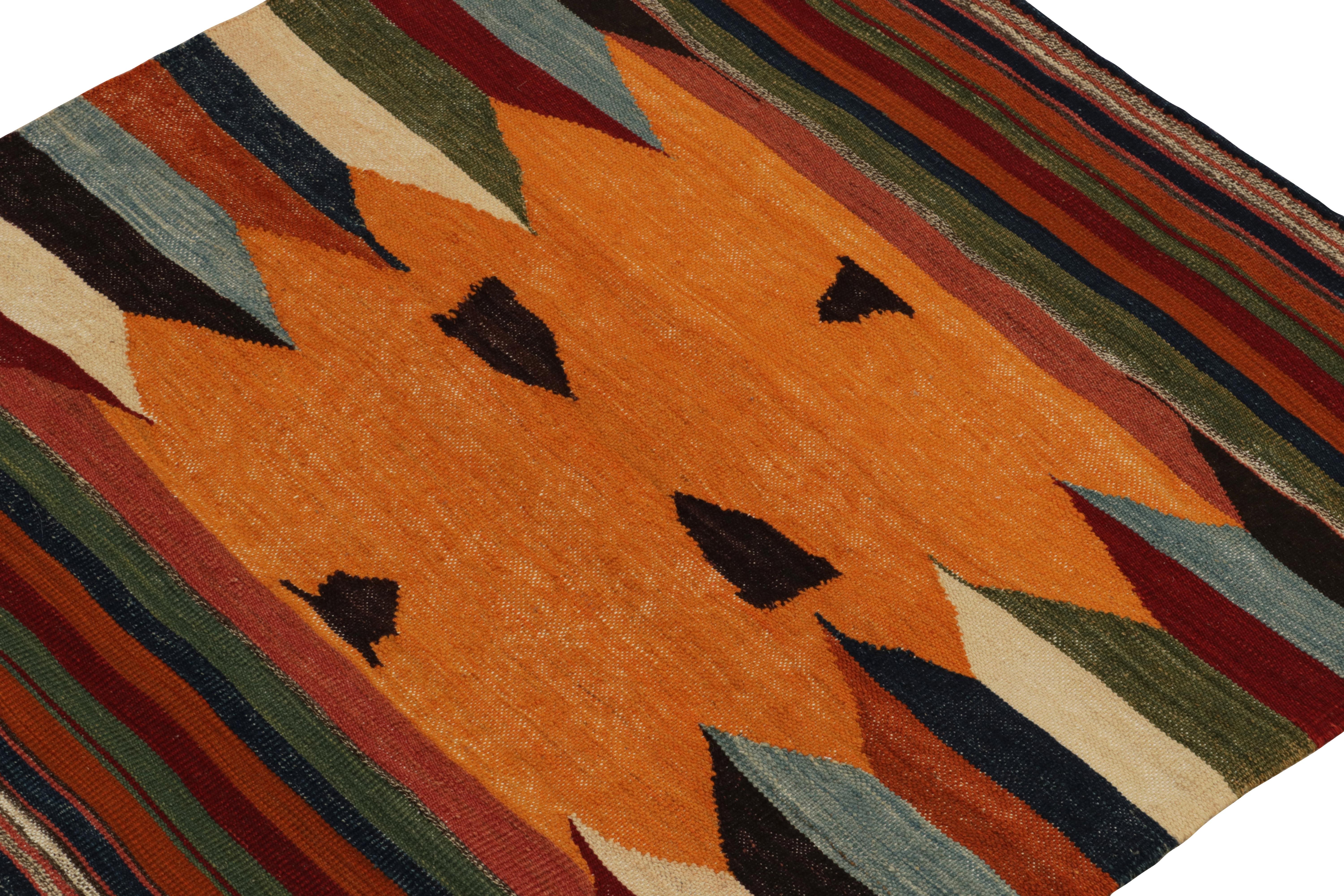Hand-Knotted 1980s Vintage Sofreh Kilim Rug in Orange Tribal Stripe Patterns by Rug & Kilim For Sale