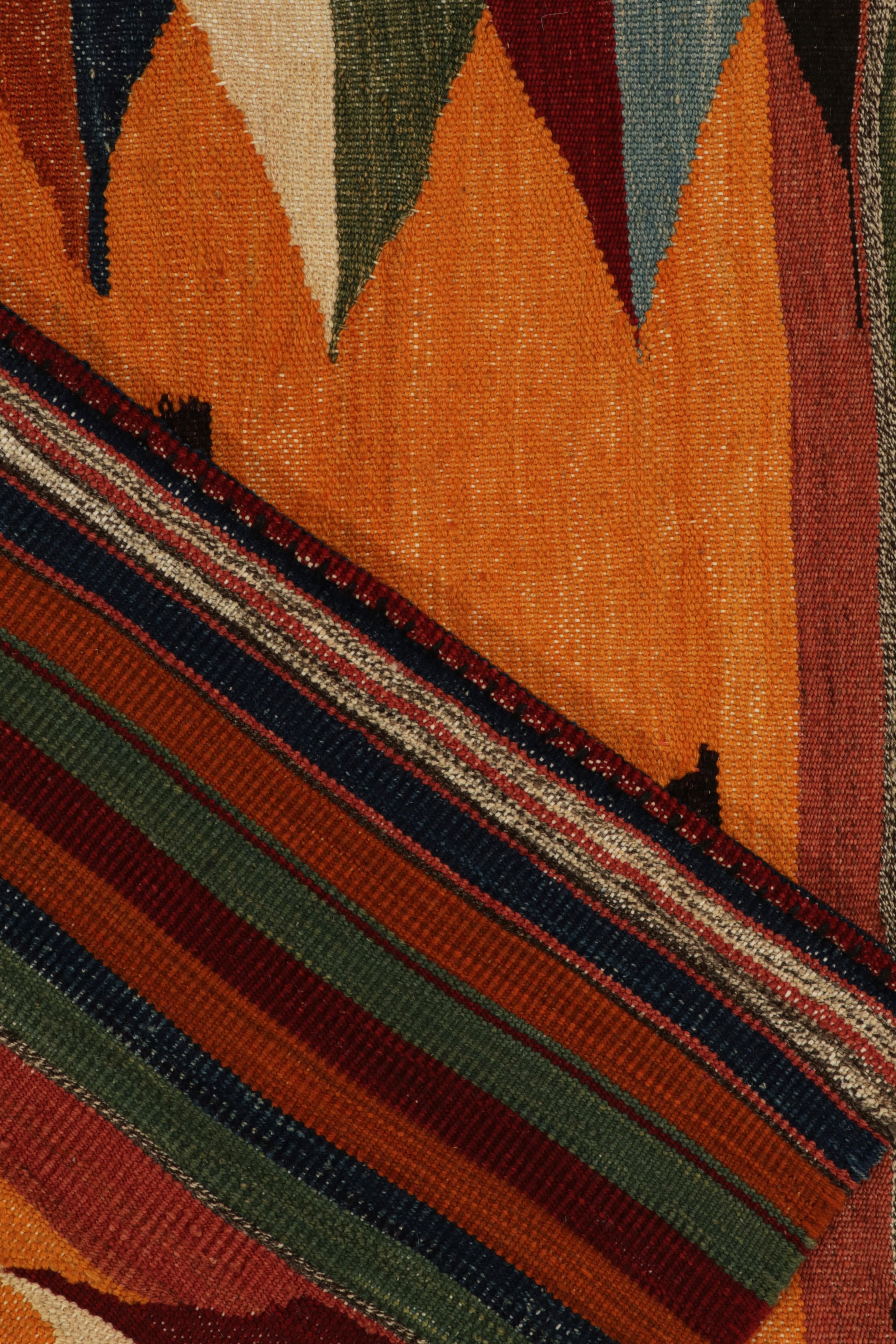Late 20th Century 1980s Vintage Sofreh Kilim Rug in Orange Tribal Stripe Patterns by Rug & Kilim For Sale