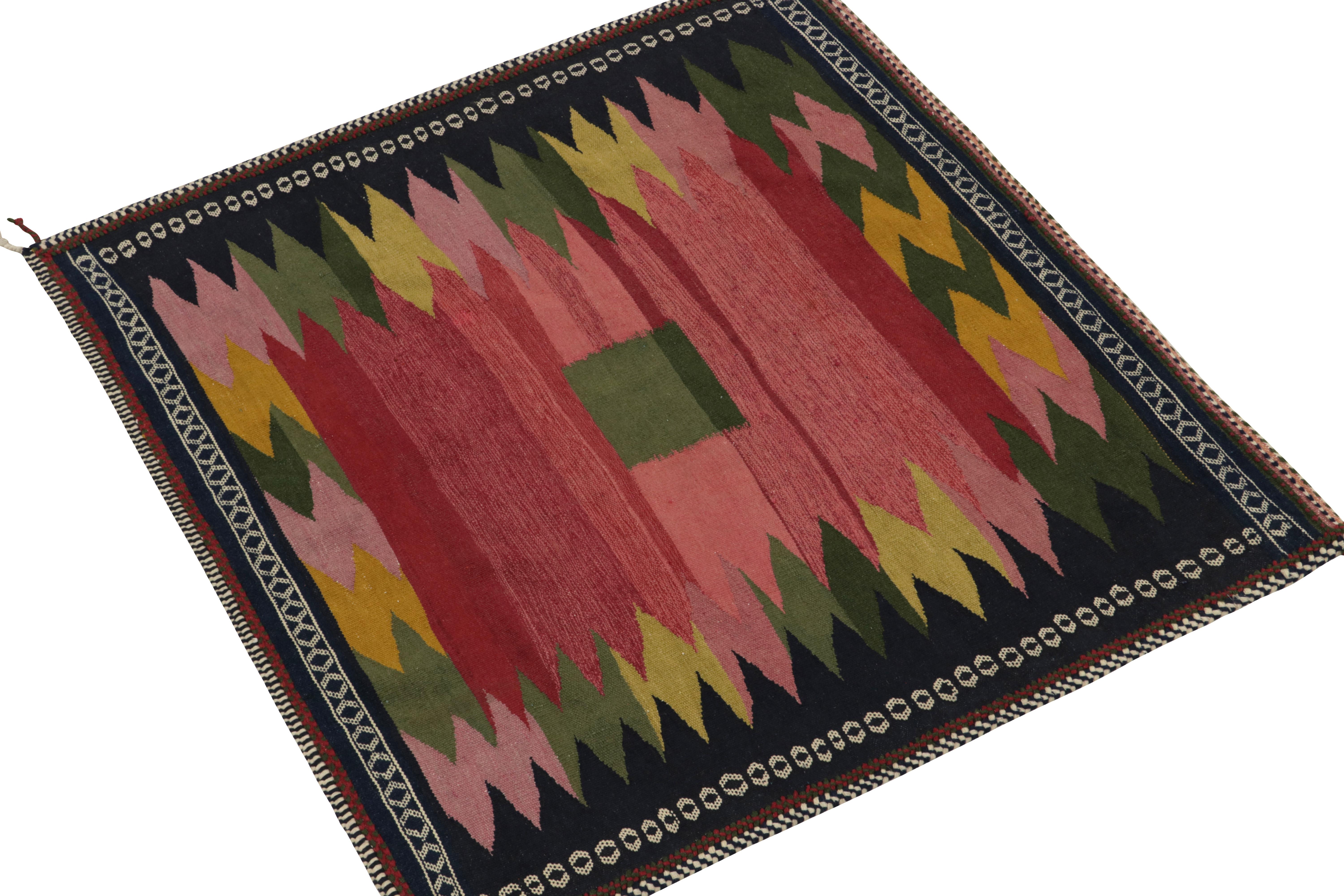 Tribal 1980s Vintage Sofreh Kilim Rug in Pink & Green Medallion Pattern by Rug & Kilim For Sale