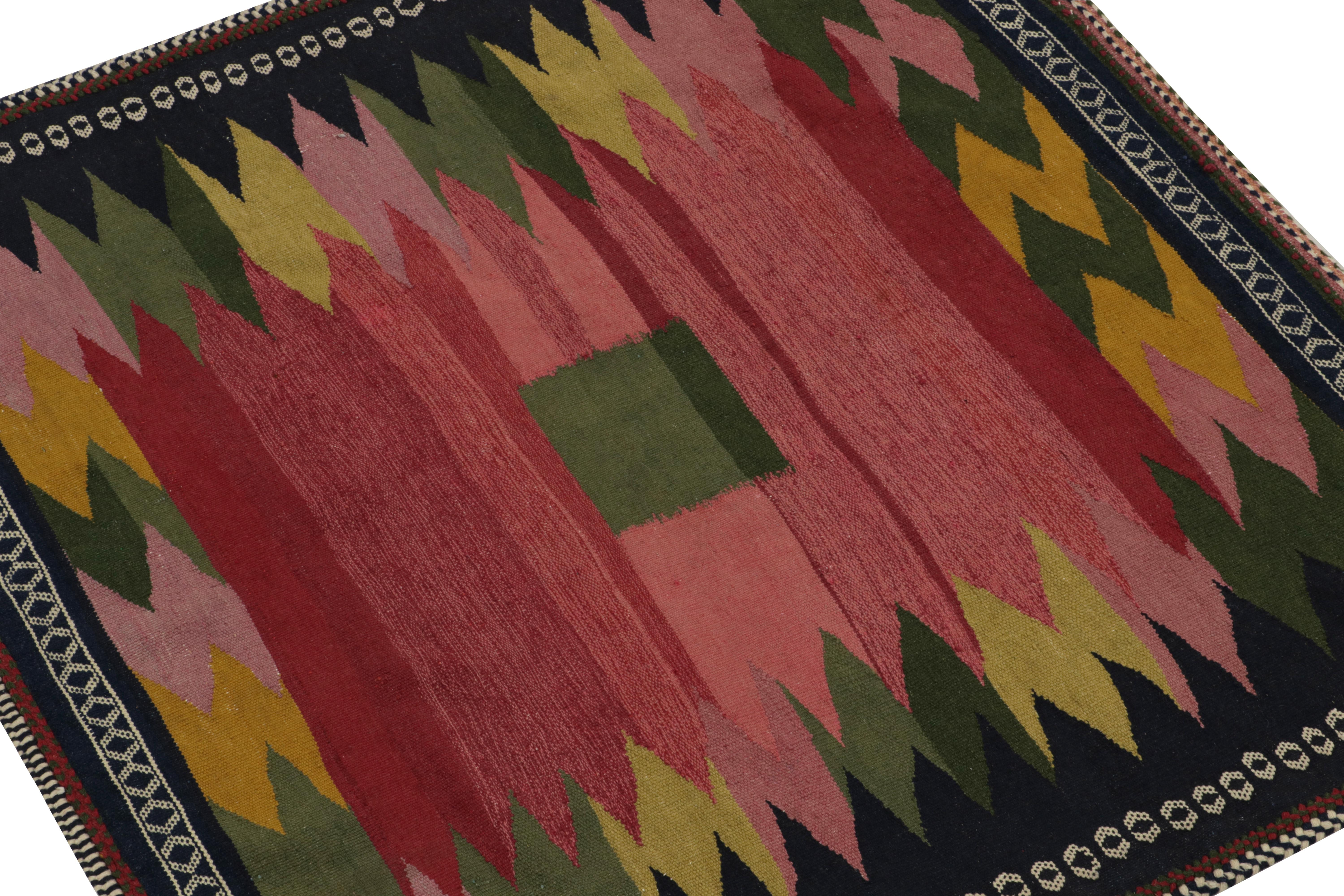 Persian 1980s Vintage Sofreh Kilim Rug in Pink & Green Medallion Pattern by Rug & Kilim For Sale