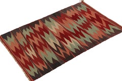 1980s Vintage Sofreh Kilim Rug in Red, Pink Zig Zag Patterns by Rug & Kilim