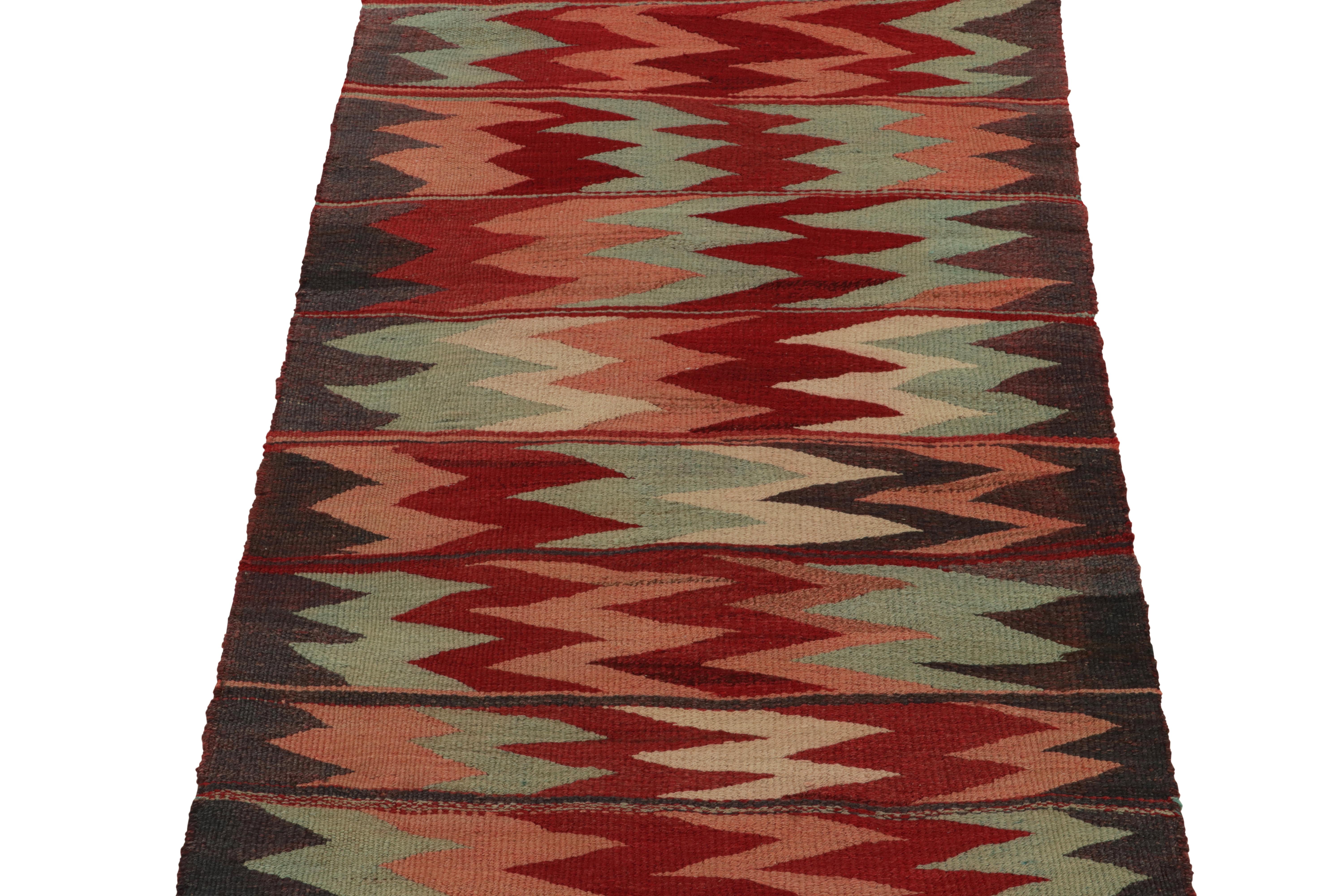 Tribal 1980s Vintage Sofreh Kilim Rug in Red, Pink Zig Zag Patterns by Rug & Kilim For Sale