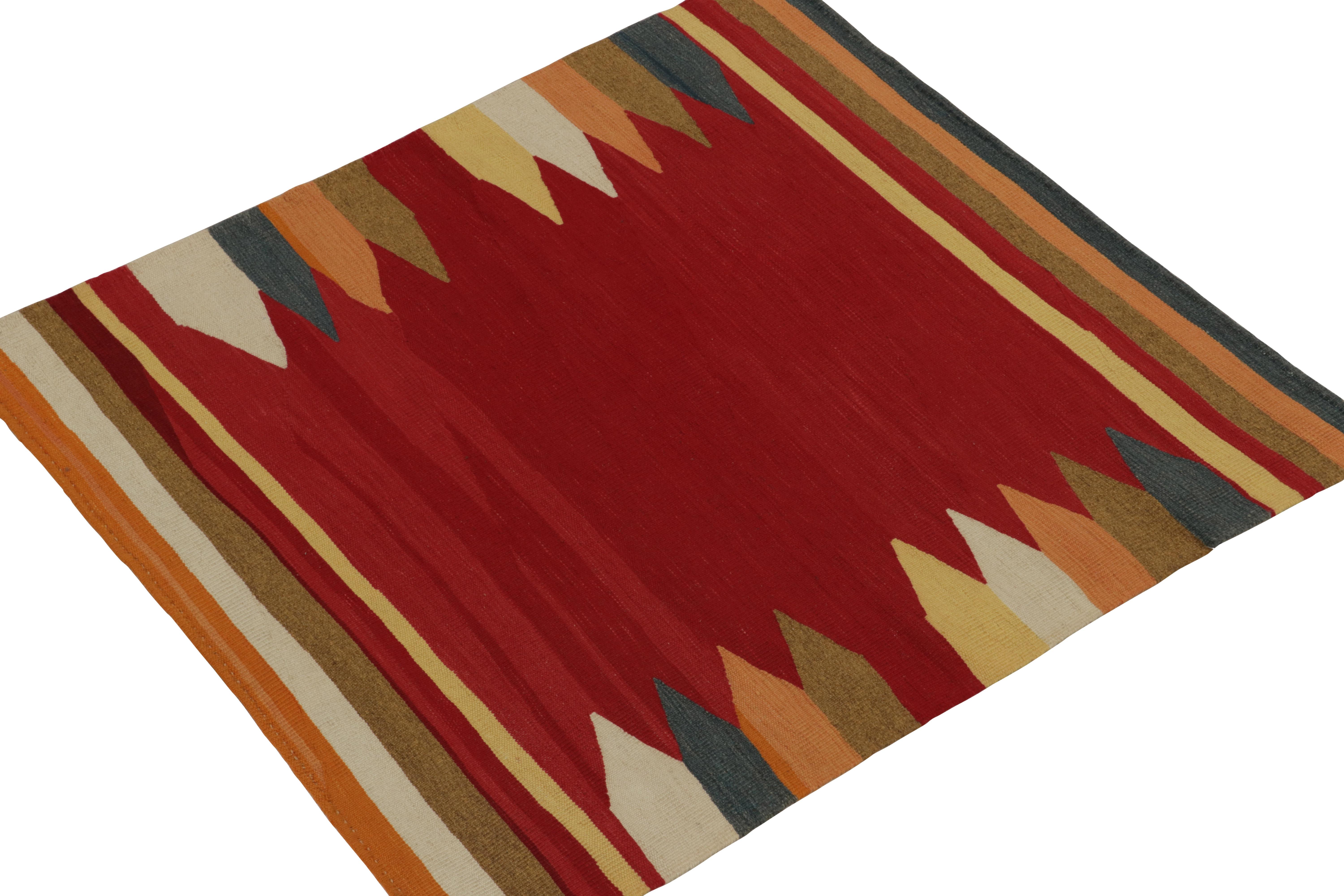 Tribal 1980s Vintage Sofreh Kilim Rug in Red & Colorful Geometric Border by Rug & Kilim For Sale
