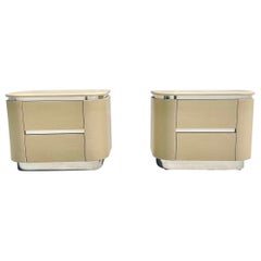 1980s Vintage Steve Chase Chrome & Grasscloth Nightstands