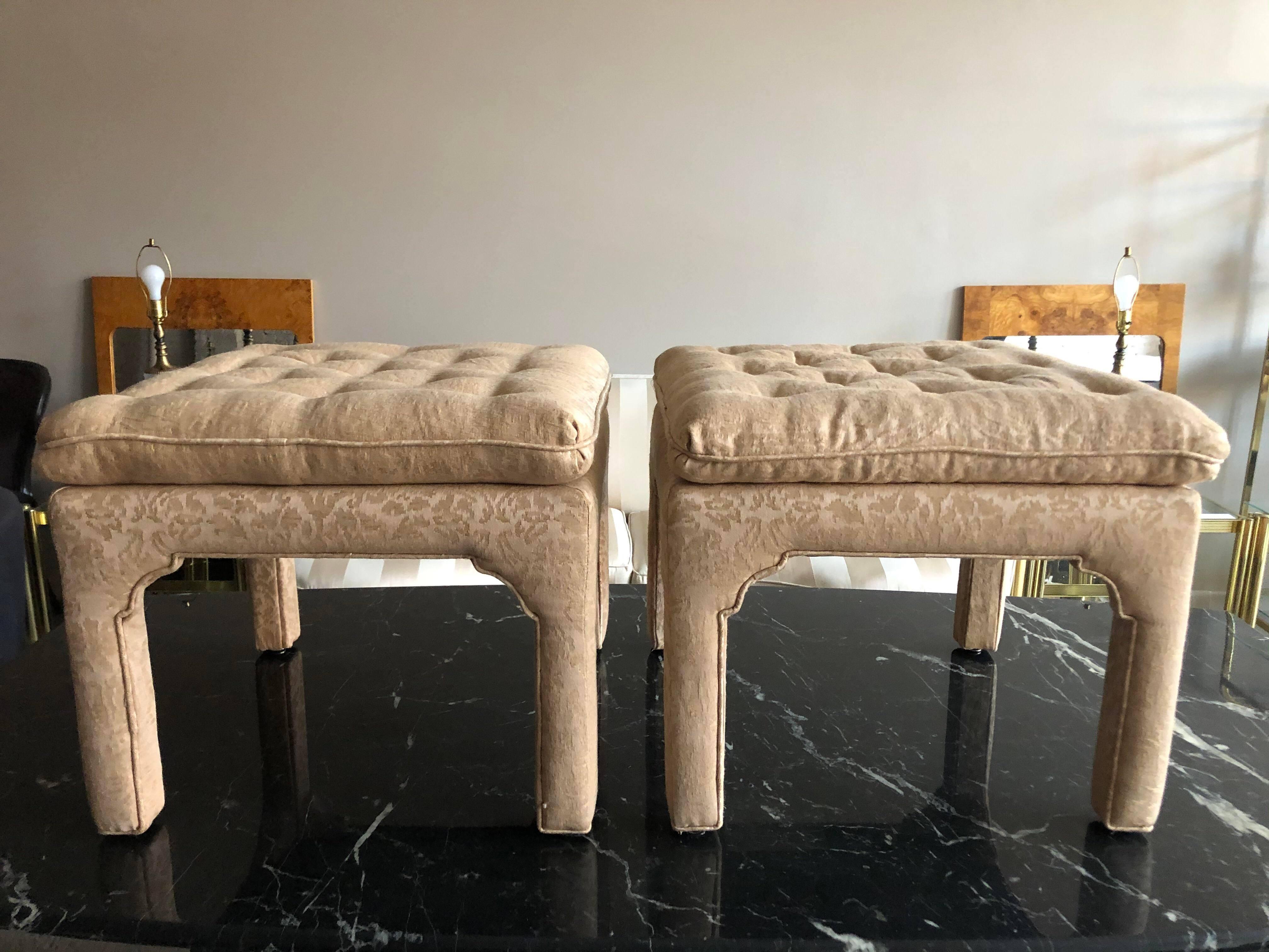20th Century 1980s Vintage Stools Benches in Blush Upholstery, a Pair