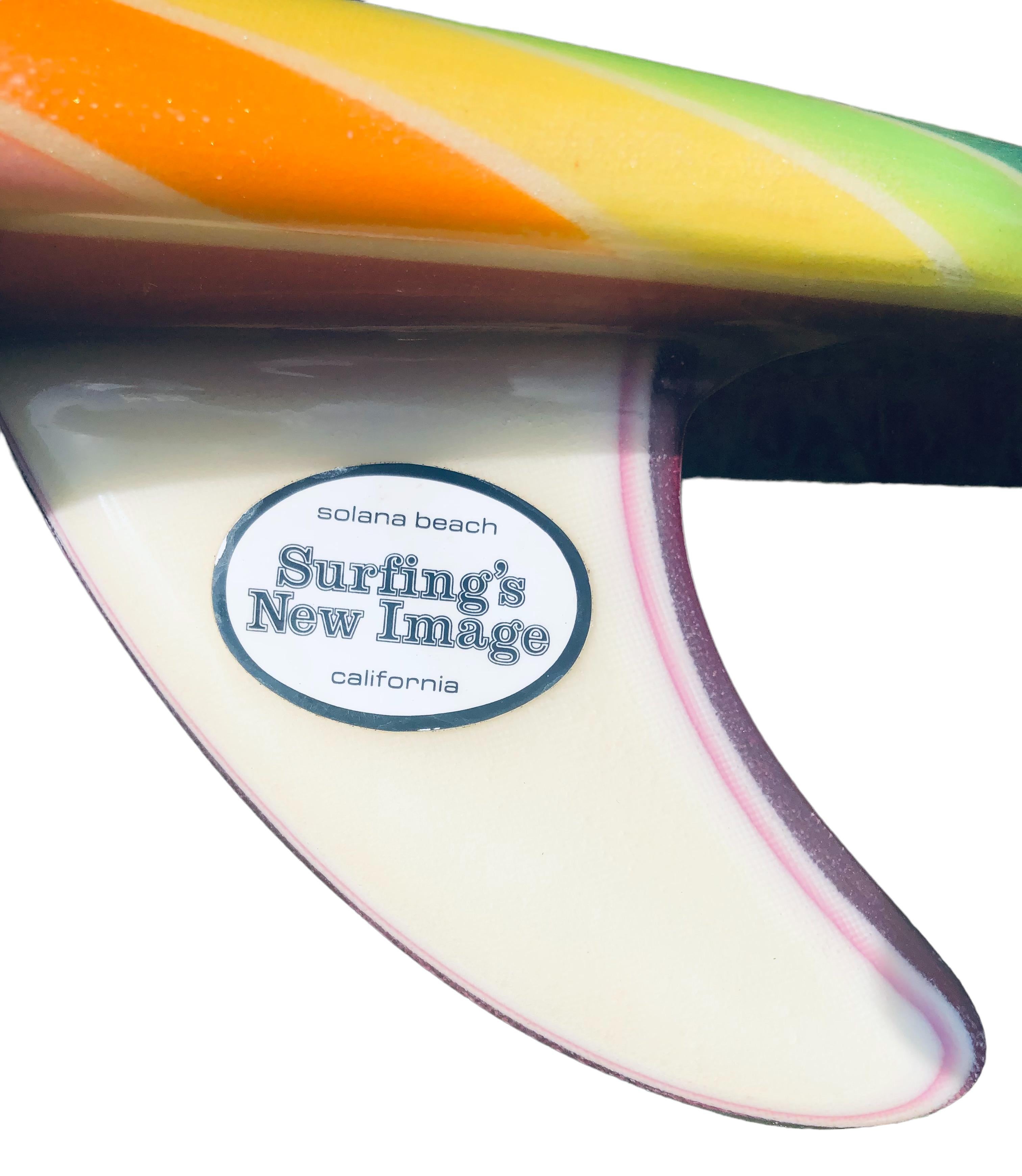 Fiberglass 1980s Vintage Surfings New Image twin fin by Rick Hamon